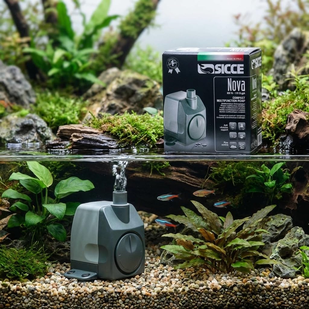 Suinga Bomba de agua sumergible Nova 2,2 m - 800 l/h Mini bomba acuario, bomba de fuente ajustable para estanque y pecera, gris