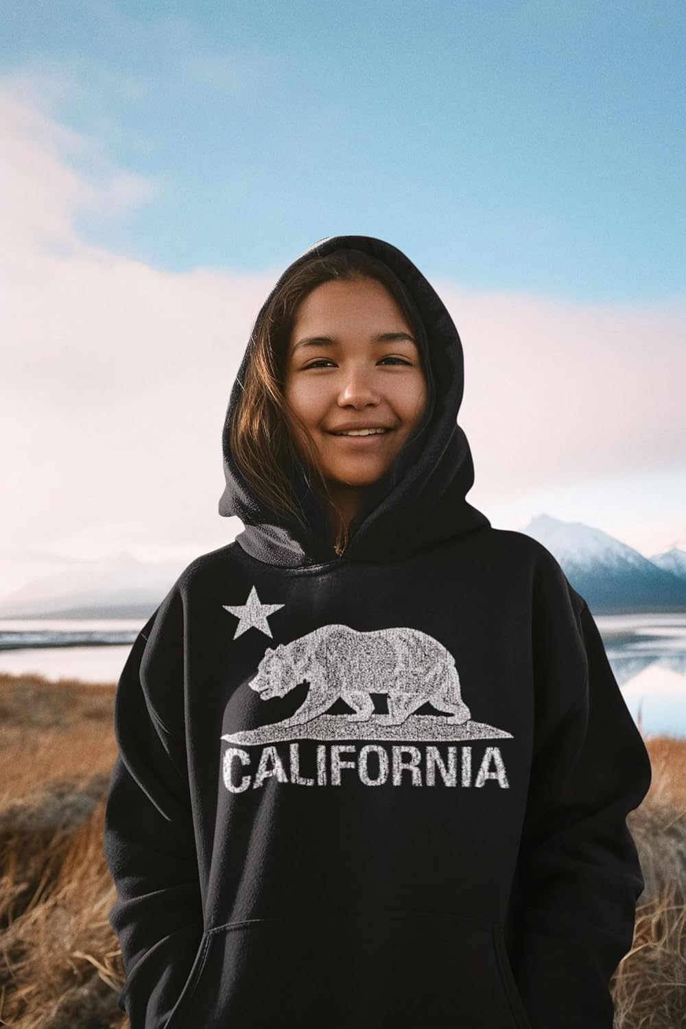 shop4ever California Distressed White Bear Hoodies Cali Sweatshirts - Image 5