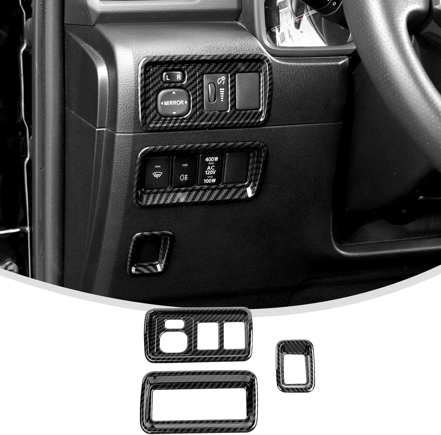 Linskip Side Mirror Switch Panel Cover Trim Compatible with Toyota 4runner 2010-2023, 4Runner A/C Button Rings, 4Runner Interior Accessories 3PCS (Carbon Fiber)