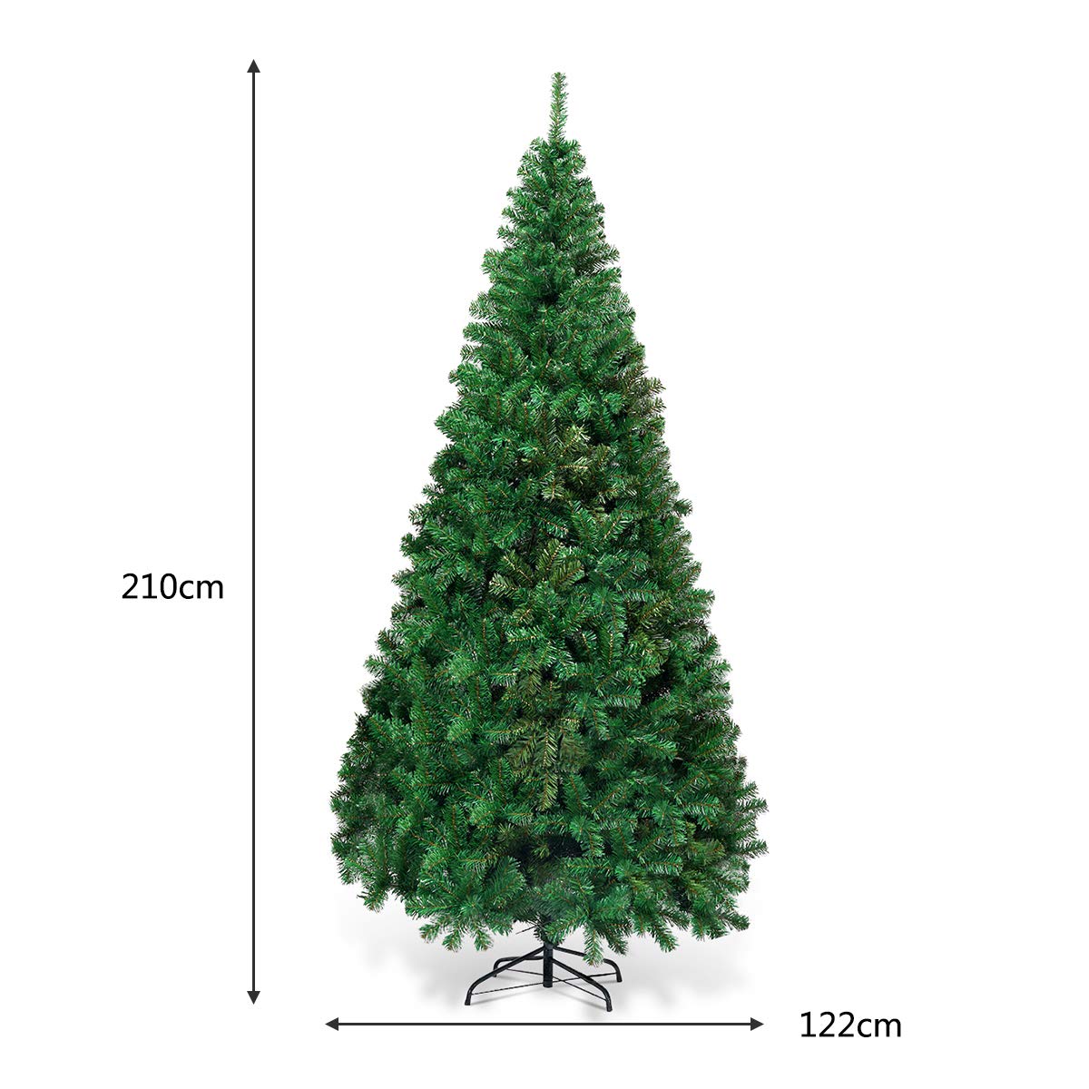 COSTWAY 210 cm Árbol de Navidad Artificial, Arbol de Navidad Verde con Base Metálica, Árbol Artificial de PVC con 950 Ramas, Decoración Navideña para Interiores Fácil de Montar