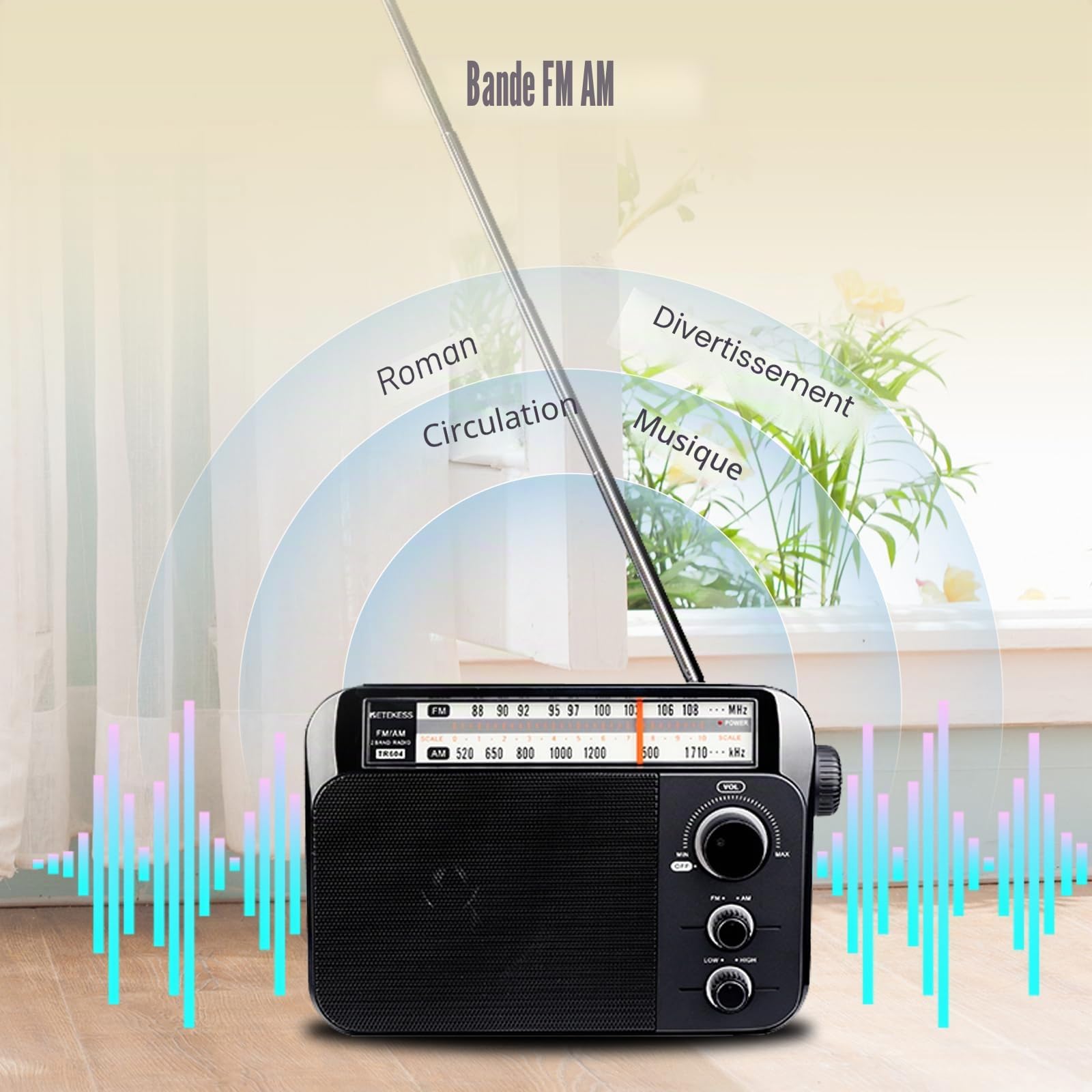 Retekess TR604 Radio Portable FM, Poste Radio Pile et Secteur, Excellente Réception Antenne, Transistor, Enceinte, Prise Casque, Grand écran,en Cadeau, pour Personnes Âgées
