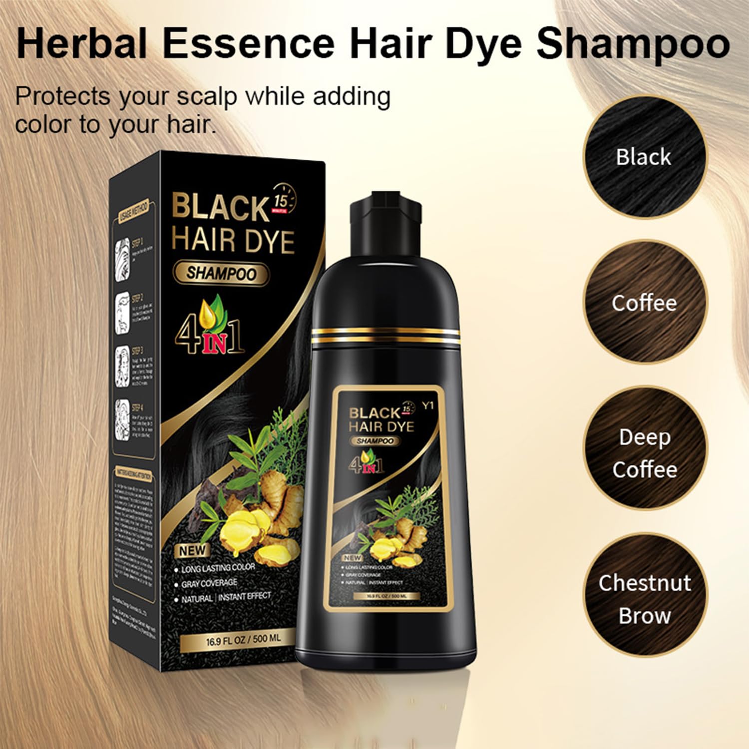 Baorder Shampoo Tinta per Capelli Castano Ramato 3 in 1, Tinti per Donne e Uomini, Copre i Capelli Bianchi, Colore Lunga Durata ed Effetto Immediato, 400 ml