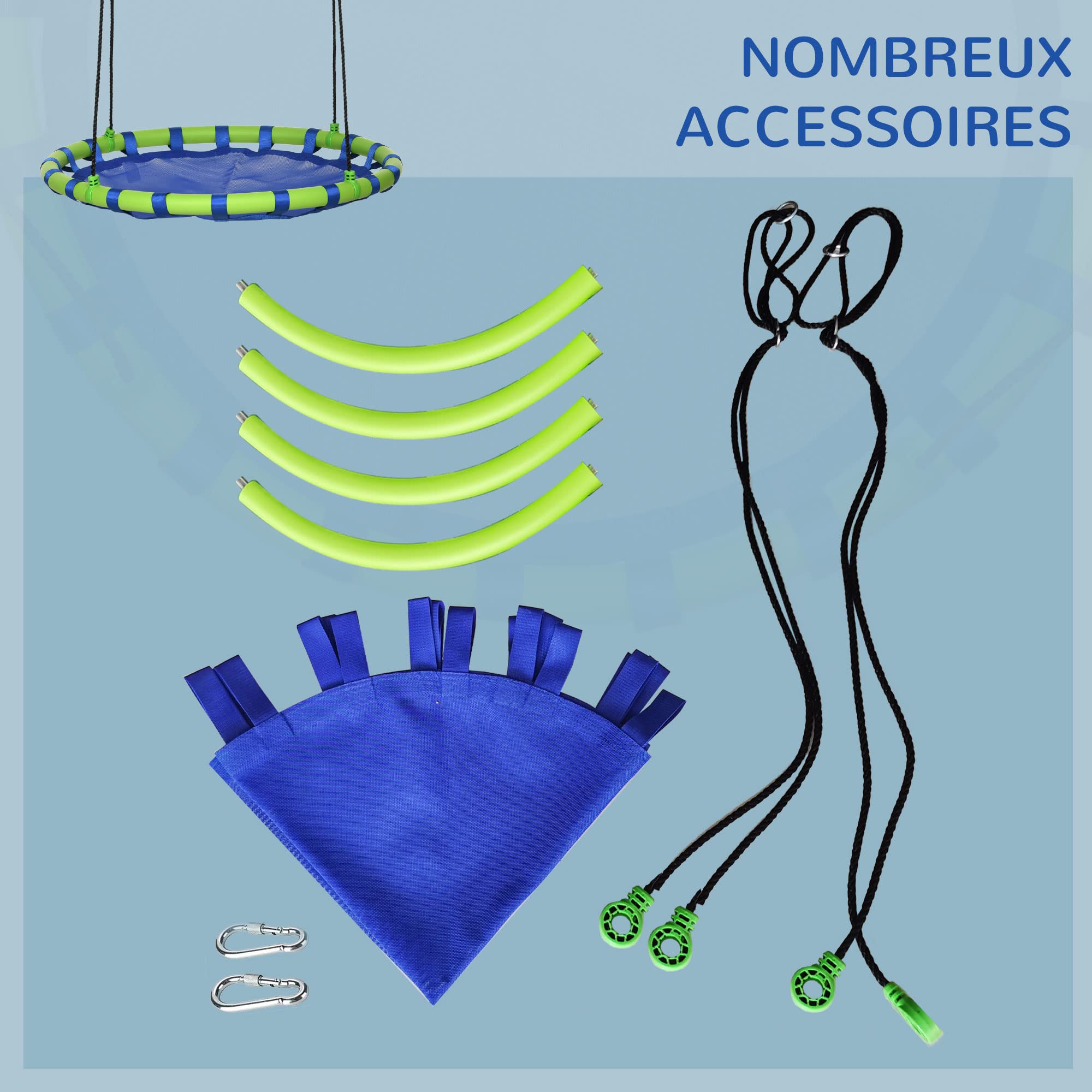 Outsunny Balançoire Nid d'Oiseau Ronde Ø 100 cm Réglable Jardin Bleu | à Suspendre, Enfant Adulte, Capacité de Charge 150 kg, Extérieur, Cadre en Acier, Textilène