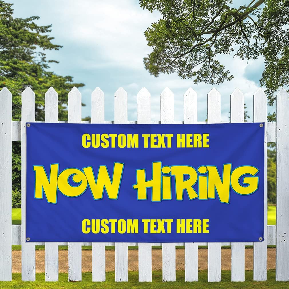 Custom Vinyl Banner Multiple Sizes Now Hiring #1 Outdoor Advertising Printing B1 Now Hiring Outdoor Weatherproof Industrial Yard Signs 4 Grommets Personalized Text Here 16x40Inches