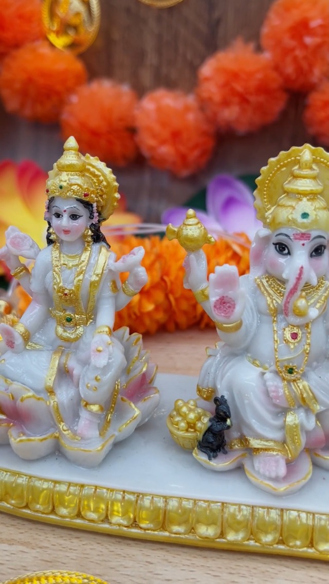 Estatua Laxmi Ganesh Saraswati 3.9” Blanco Mármol miniatura 7