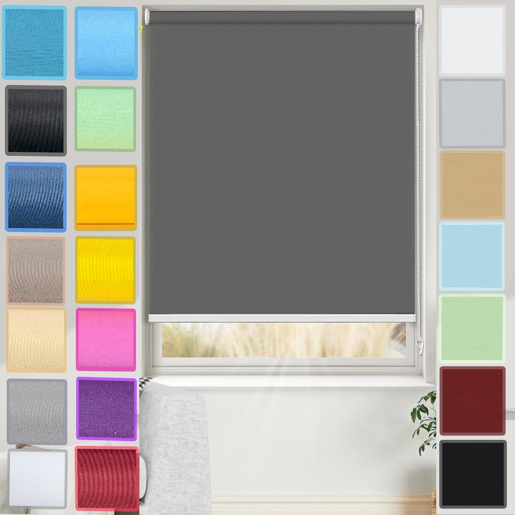 Roller Blinds Roller Blind 50 x 70 cm Insulated UV Protection Child Safe Portable Sunshade Privacy Screen, with Install Accessories for Window and Door, Dark Grey — image 1