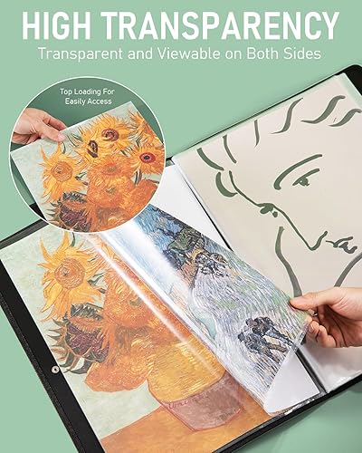 Miniatura 3 de Portafolio de arte de 11 x 17 pulgadas, carpeta grande mejorada para obras de arte con 30 bolsillos, 60 páginas, carpeta de libro de presentación