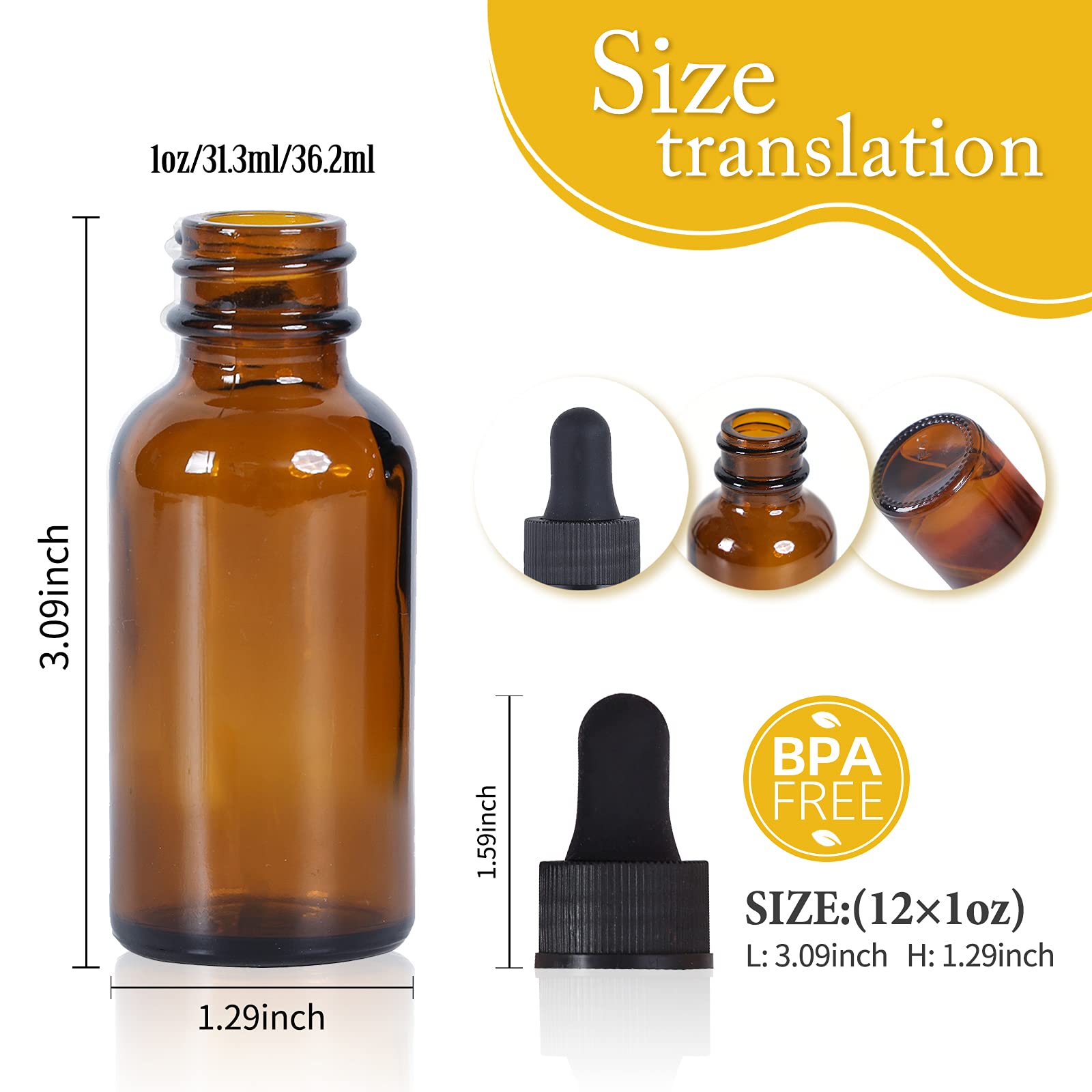 Premium Vials B37-24AM Boston Round Glass Bottle with Dropper, 2 oz Capacity, Amber (Pack of 24)