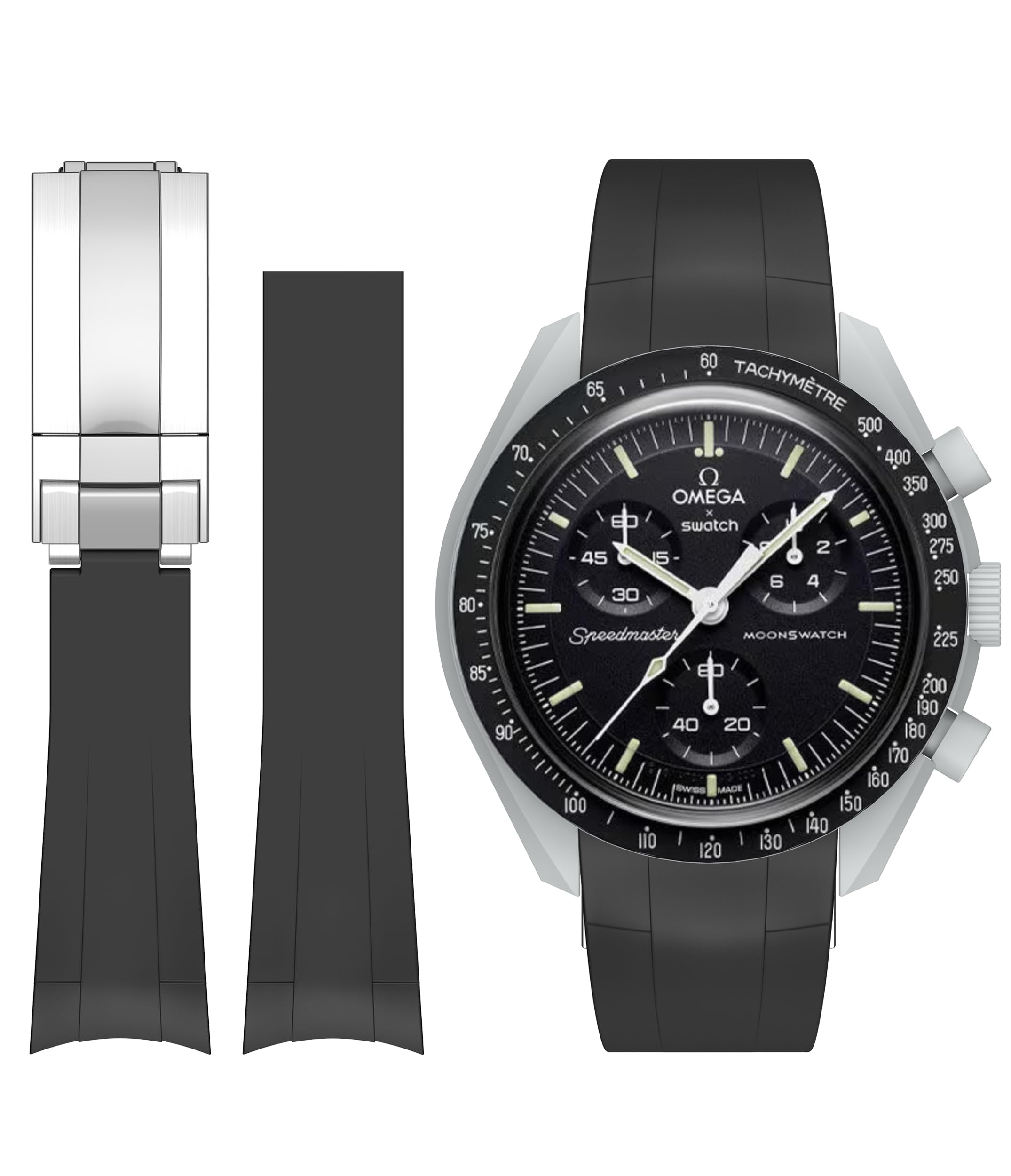 Bracelet de rechange en silicone noir pour montre Omega x Swatch MoonSwatch
