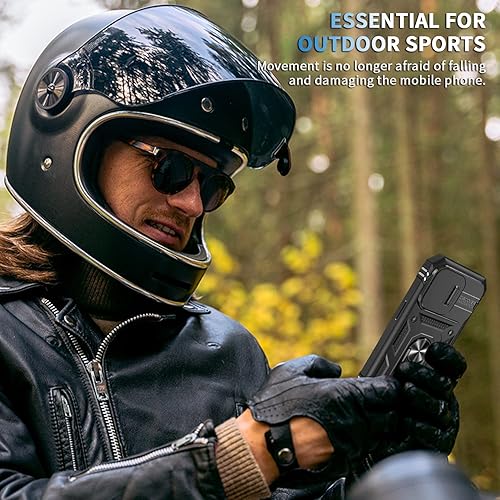 Miniatura 8 de Funda para iPhone 15 Pro con 2 protectores de pantalla de vidrio templado con cubierta de cámara y anillo magnético de soporte de grado militar, a