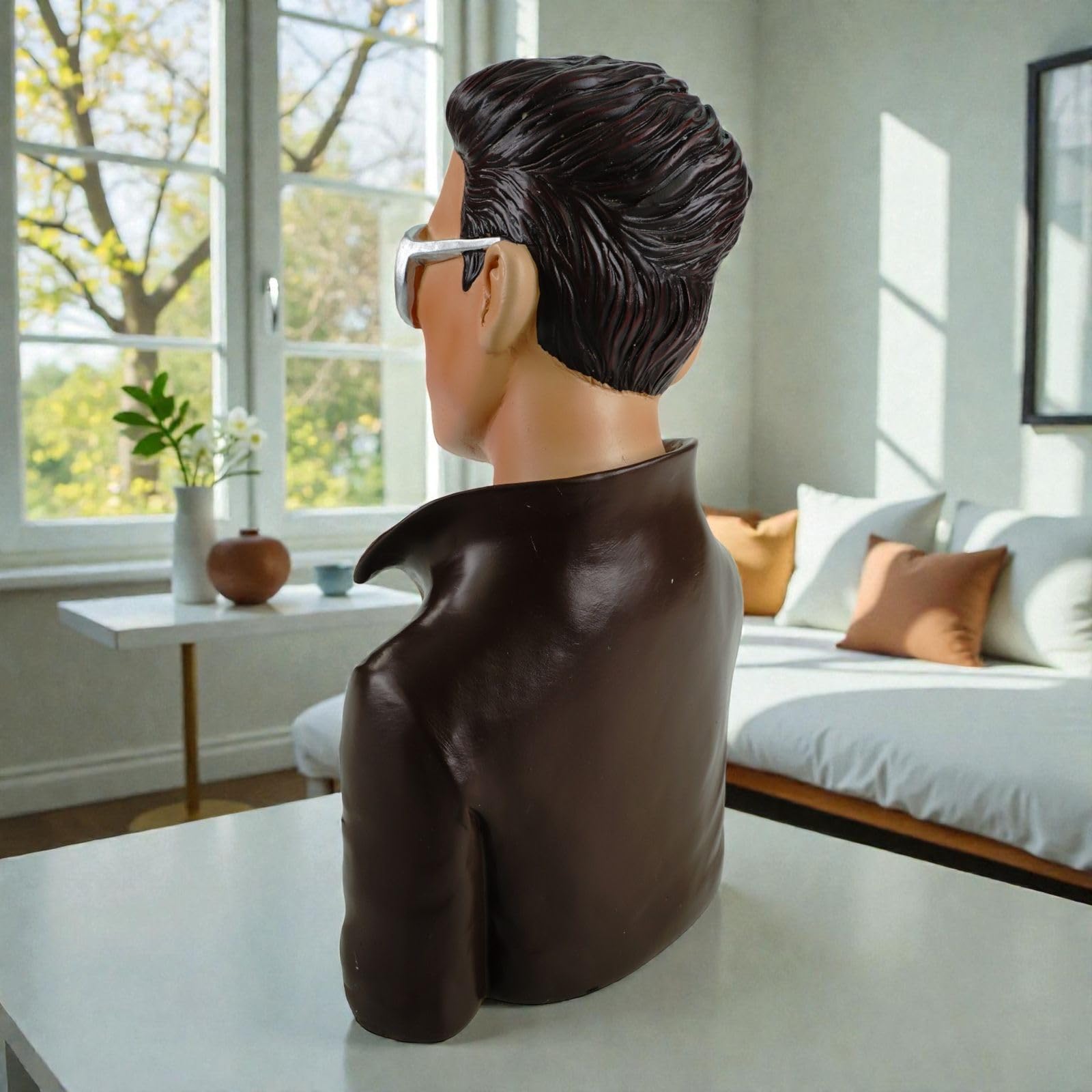 Kremers Schatzkiste Deko Büste Mann modern Dekofigur Männerbüste Polyresin Handbemalt 26 cm Stilvolle Wohnaccessoires in Weiß-Schwarz Elegante Tisch- & Regaldekoration