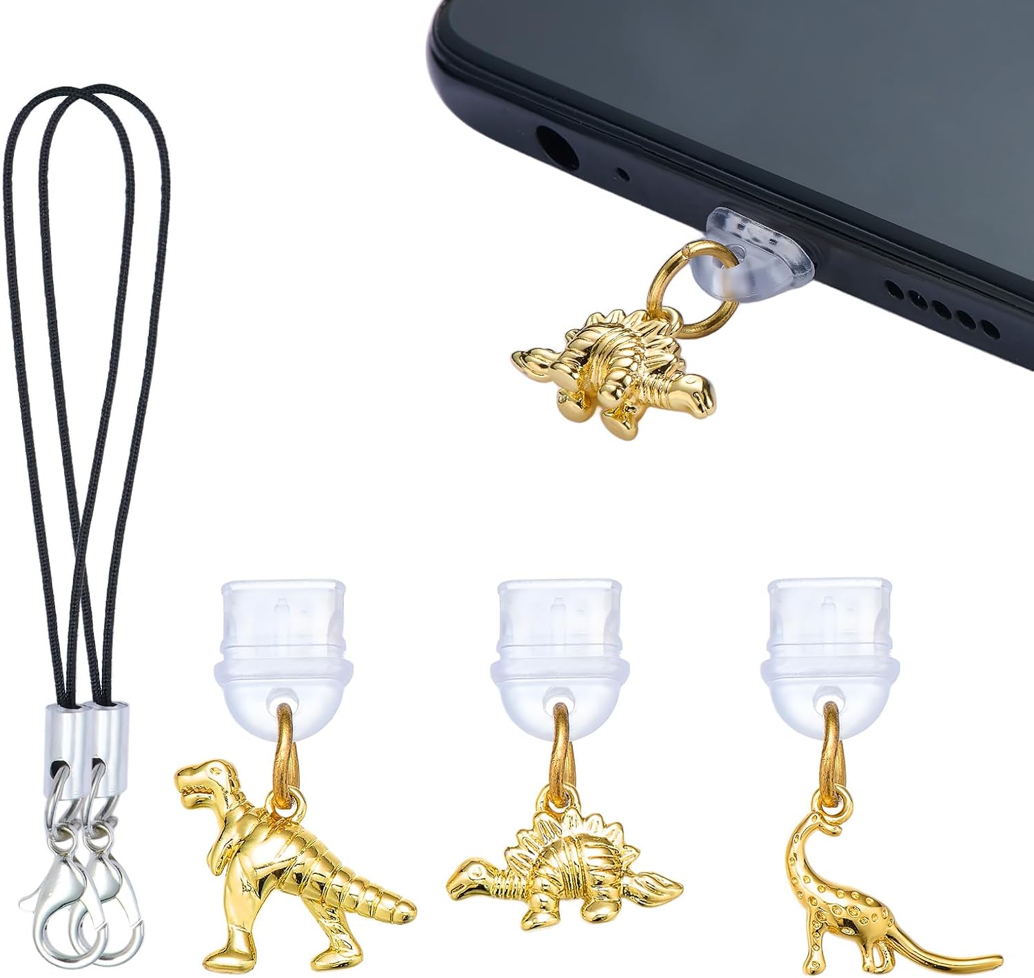 3Pcs Dust Plug Charm Type C with Golden Pendants USB C Dust Plug Charm for Most Phone,Readers Decorations Gifts