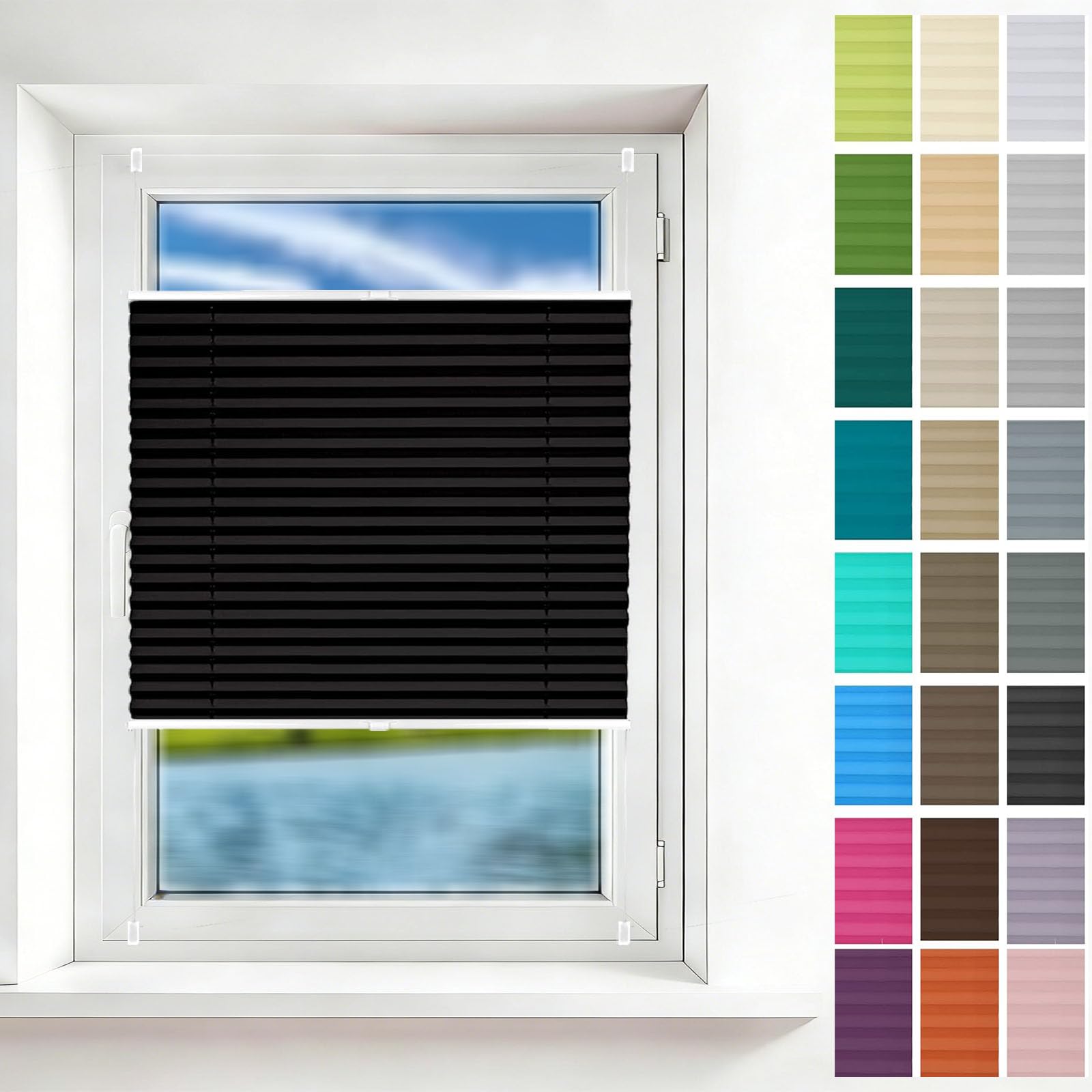 Store Plissé Thermique sur Mesure 30 x 100 cm Protection Solaire, Semi-Transparent Store Plissé Opaque sur Mesure avec Perçage pour Fenêtres Portes, Noir