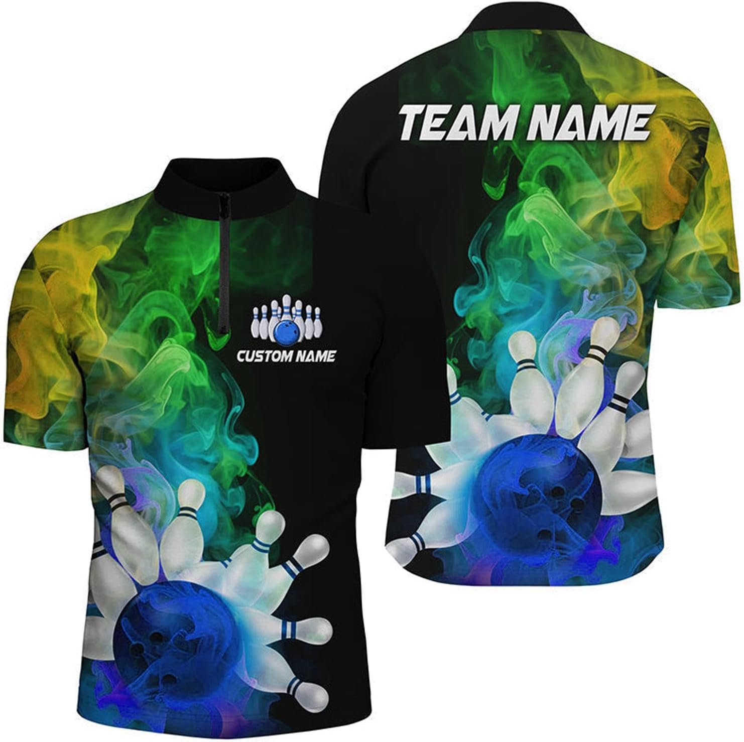Colorful Bowling Quarter Zip Shirts for Men Smoke Bowling Jerseys Bowling Team Shirts I5403