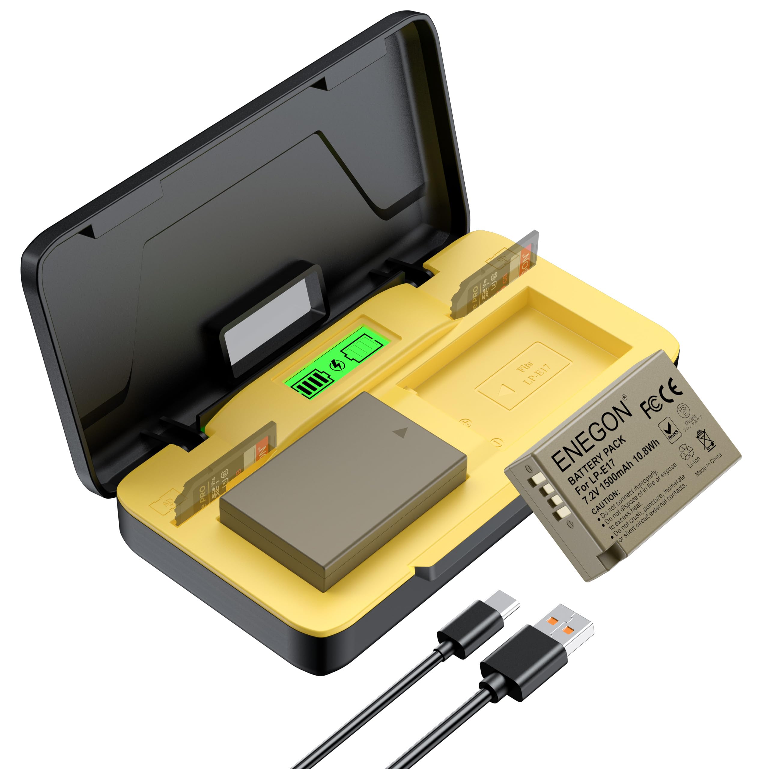 ENEGON LP-E17 20W Kit Chargeur Rapide Double Batterie (2 x 1500 mAh), Compatible avec Canon EOS R10, R8, RP, R50, R100, M3, M5, M6, 200D, 250D, 77D, 750D, 760D, 800D, 8000D et Plus écran LCD