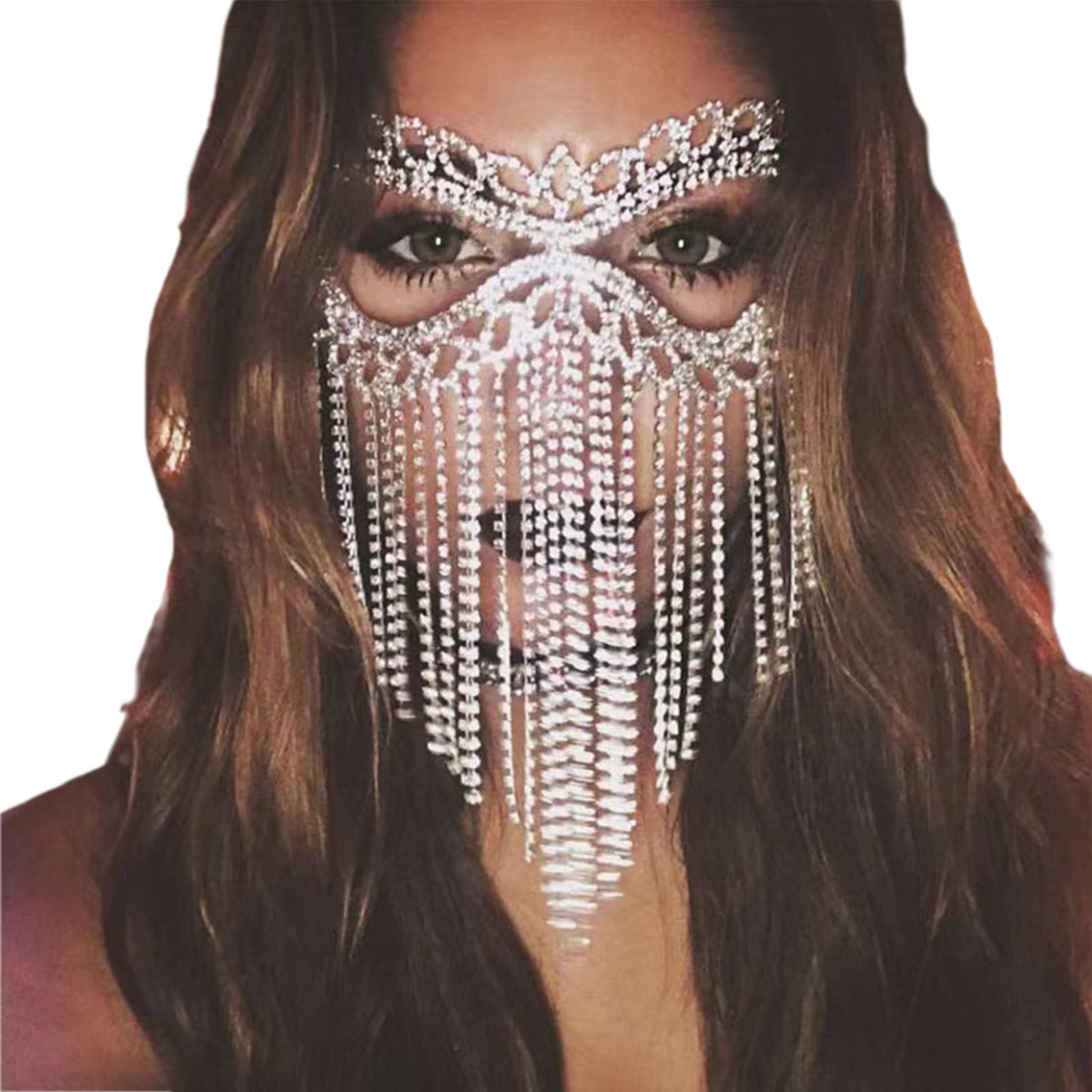 Veil For Rhinestone Chain Masquerade Face For Creative Crystal For Fringe With Elasti Masquerade Veil Fringe Dangle Headpiece