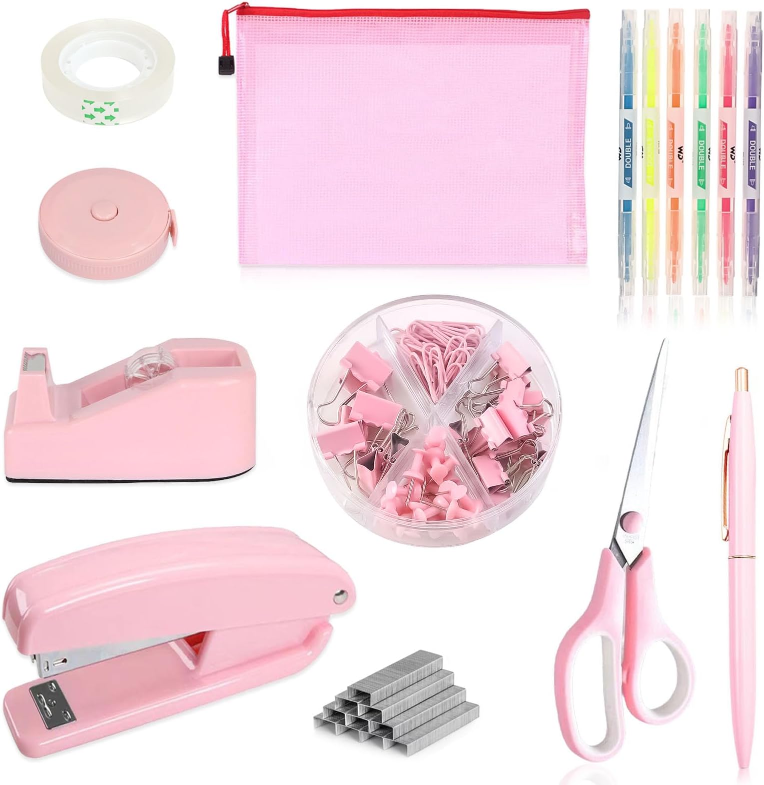 Pink Office Supplie, Desk Accessories Set Stapler, Tape