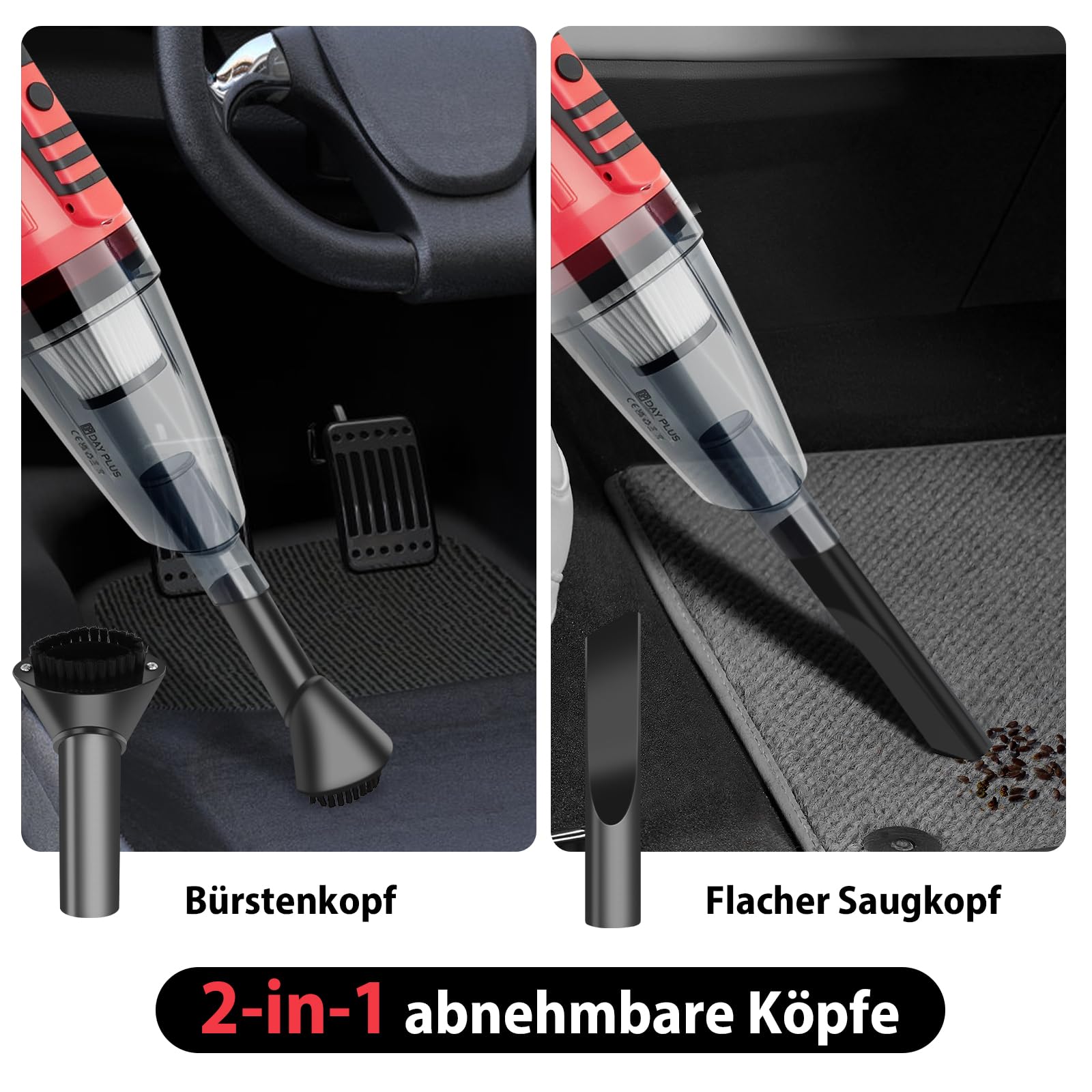 Aspiradora de mano con batería para coche, con 2 baterías de 2200 mAh y cable USB, depósito de polvo de 0,6 L, recargable, aspiradora de mano para coche, casa, cocina, pelo de animales