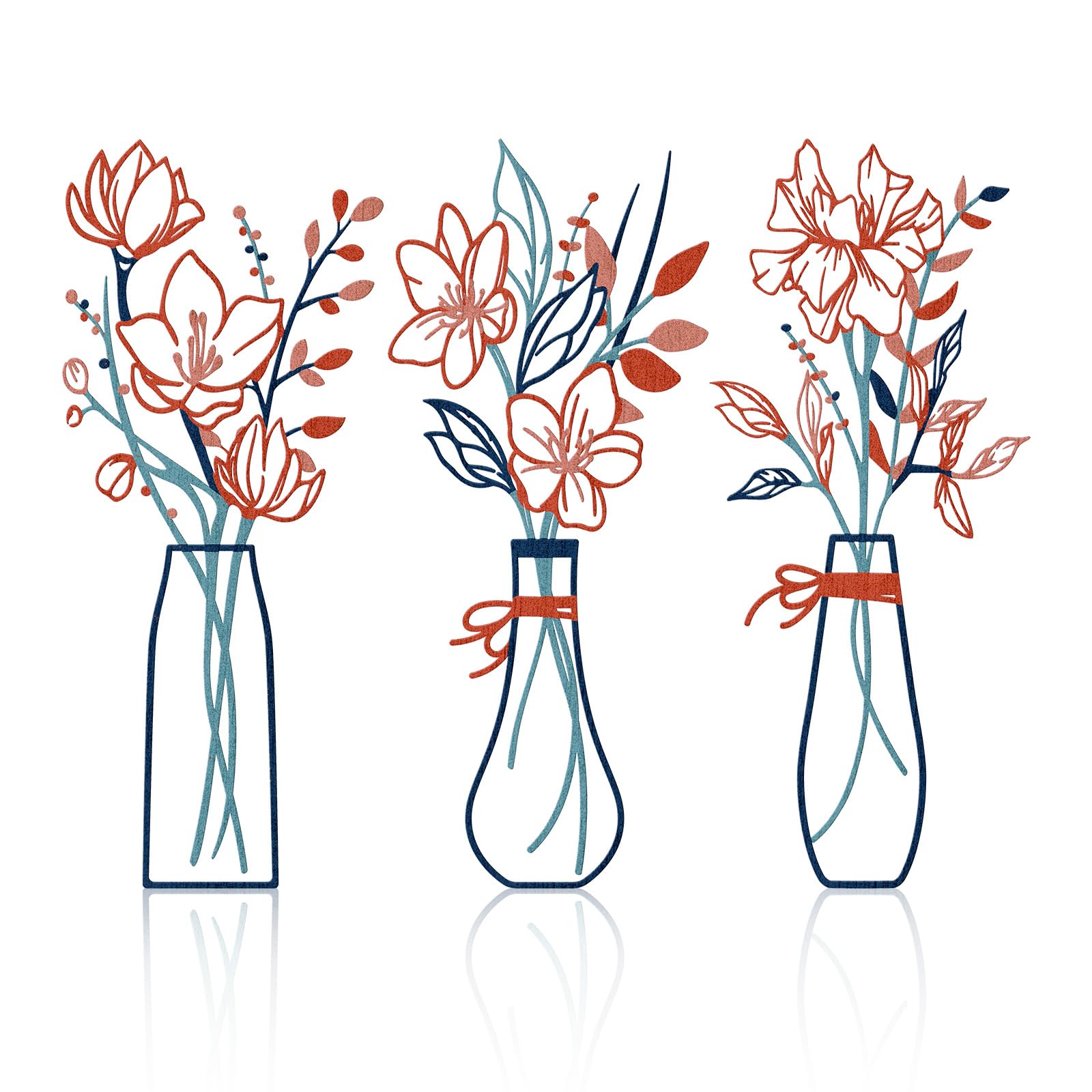 Zzbakress 3 Pcs Metal Flowers Wall Arts Rustic Farmhouse Decor Bathroom Wall Decor Metal Wall Decor for Living-room Dining-Room Kitchen Minimalist Decor Housewarming Gifts (Blue Orange)