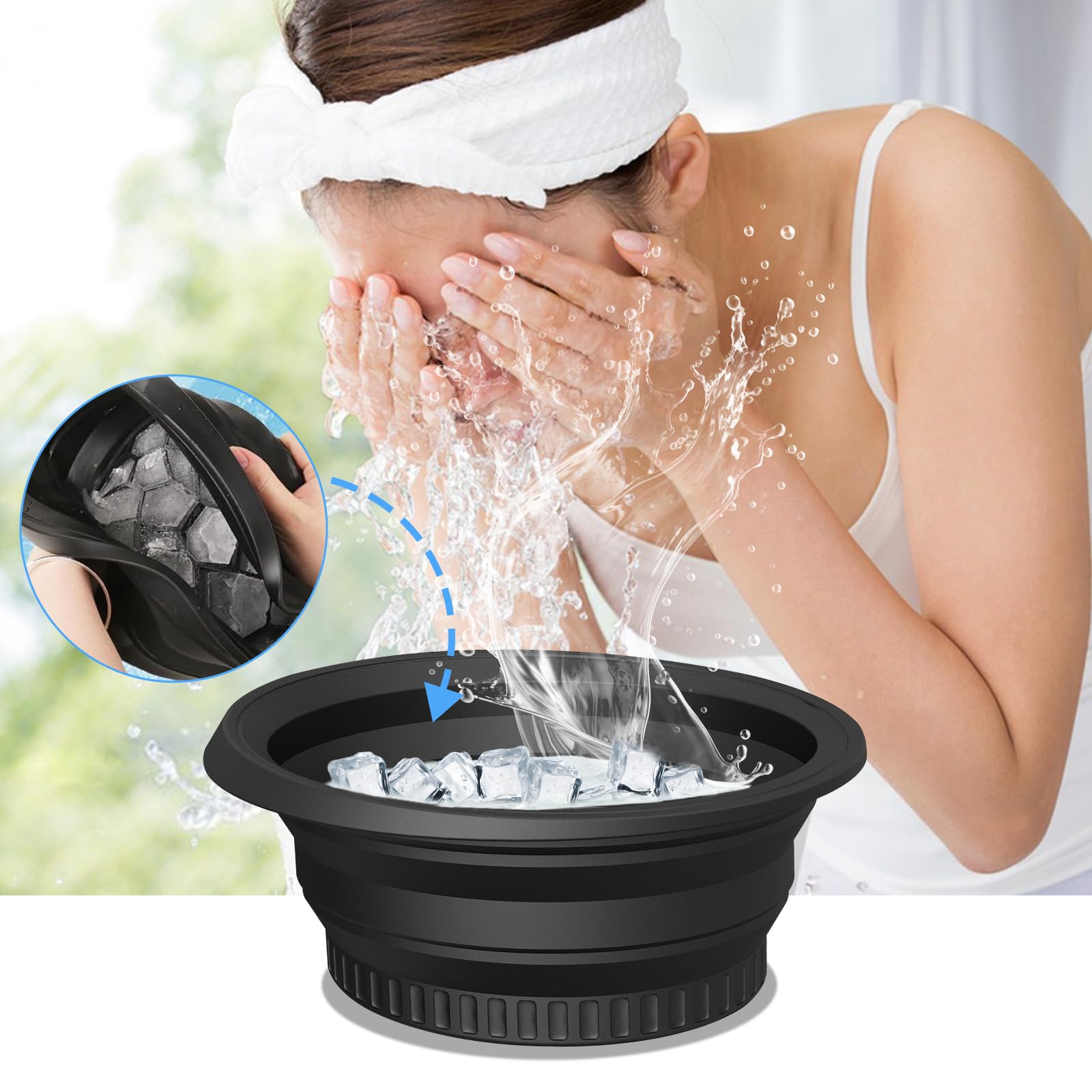 Cuenco Facial para Hielo, Cuenco de Hielo para Cara, Cuenco de Baño de Hielo Facial Silicona, Portátil Lavabo Plegable Cuenco Facial para Hielo Calmar la Piel