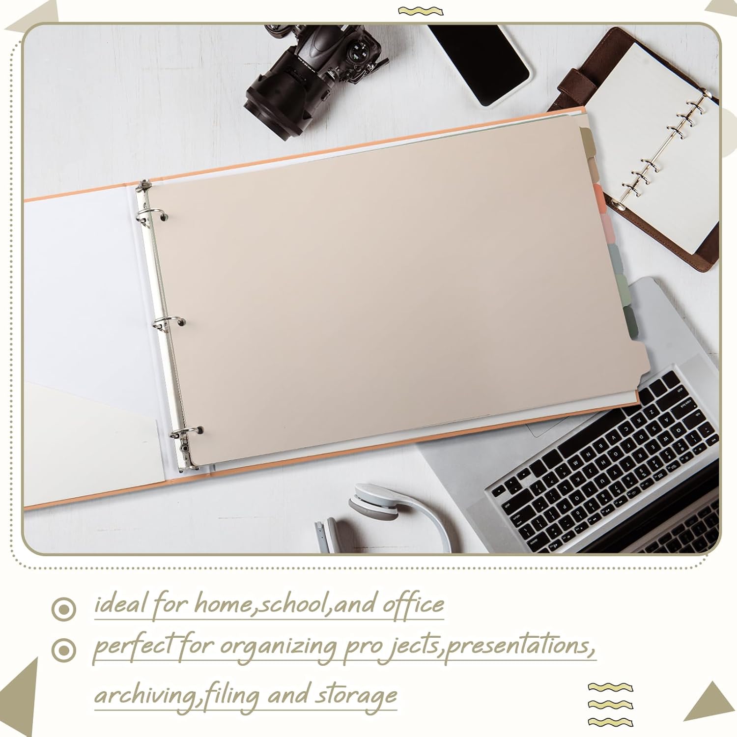 6 Sets 8 Tab Binder Dividers for 3 Ring Binders 11x17 Binder 3 Ring Binder Dividers with Tabs Binder Tabs for Landscape Binder Legal Size Binder Multicolor Dividers with Plastic Film