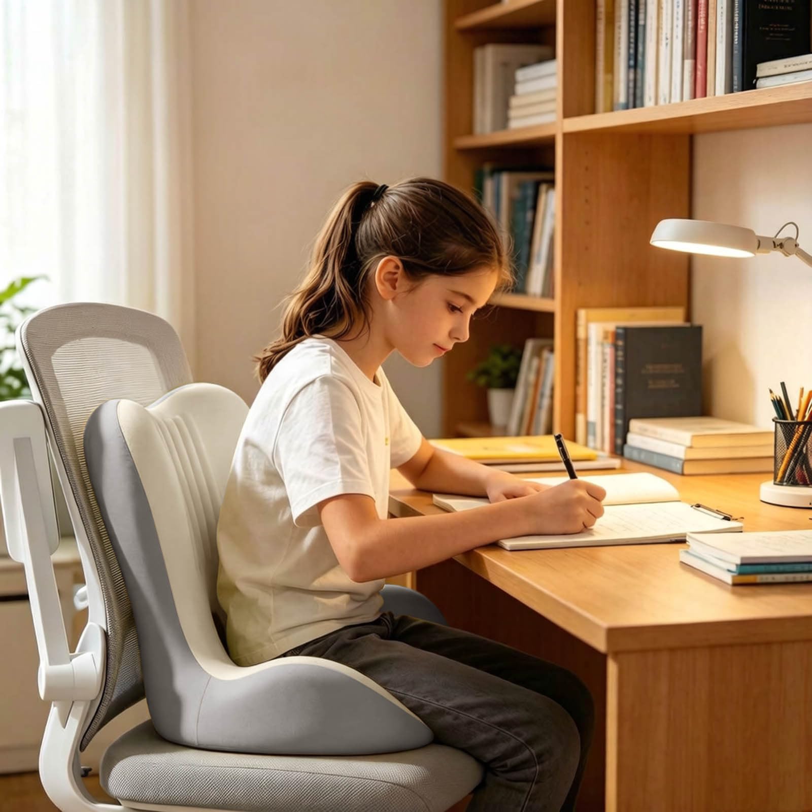 Cuscino ergonomico per sedia da ufficio, supporto lombare in memory foam con cavo per coccige per alleviare il dolore al coccige e comfort di seduta, design integrato a forma di L