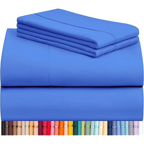 LuxClub 4 PC Sheet Set Bed Sheets Deep Pockets 16" Eco Friendly Wrinkle Free Cooling Machine Washable Hotel Bedding Silky Soft - Marine Blue Queen