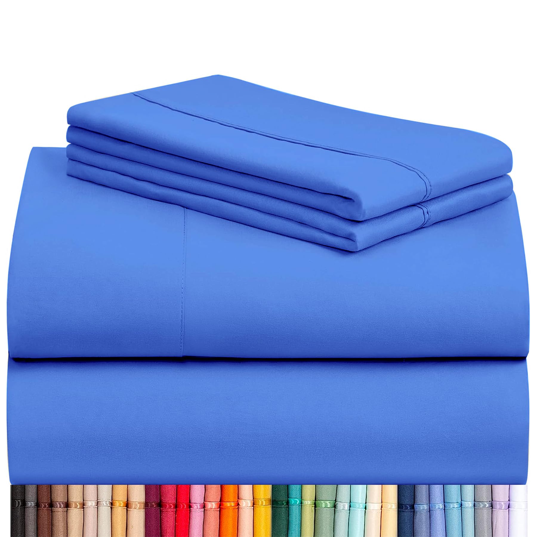 LuxClub Full Size Sheets, Cooling & Soft Deep Pocket Bed Sheets, 4PC | LuxClub Silky Fitted Sheet & Pillowcase Sets, Breathable Hotel Luxury Bedding for Mattress Wrinkle Free, Marine Blue 24-marine Blue Full