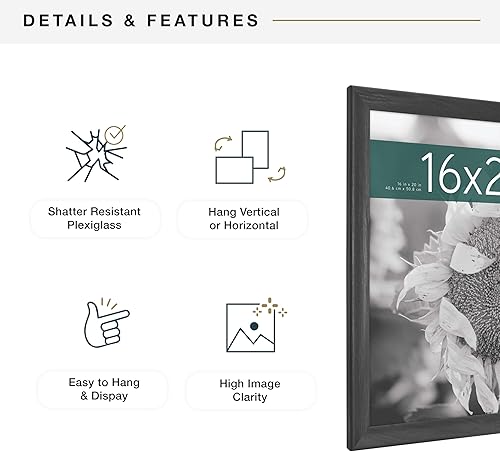 Vista 848 de MCS Studio Gallery Marco para póster de 16 x 24 pulgadas, imitación de veta de madera de color negro, colgar en horizontal o vertical, grande