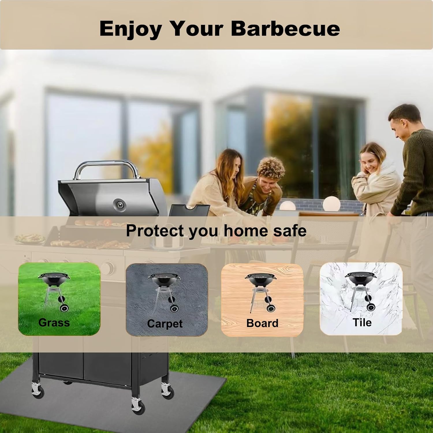 Under Grill Mat for Outdoor Grill, 65 x 38 inches Heavy Duty Under Grill Pad, Oil-Proof Waterproof BBQ Floor Protector for Lawn, Deck and Patio - Image 7