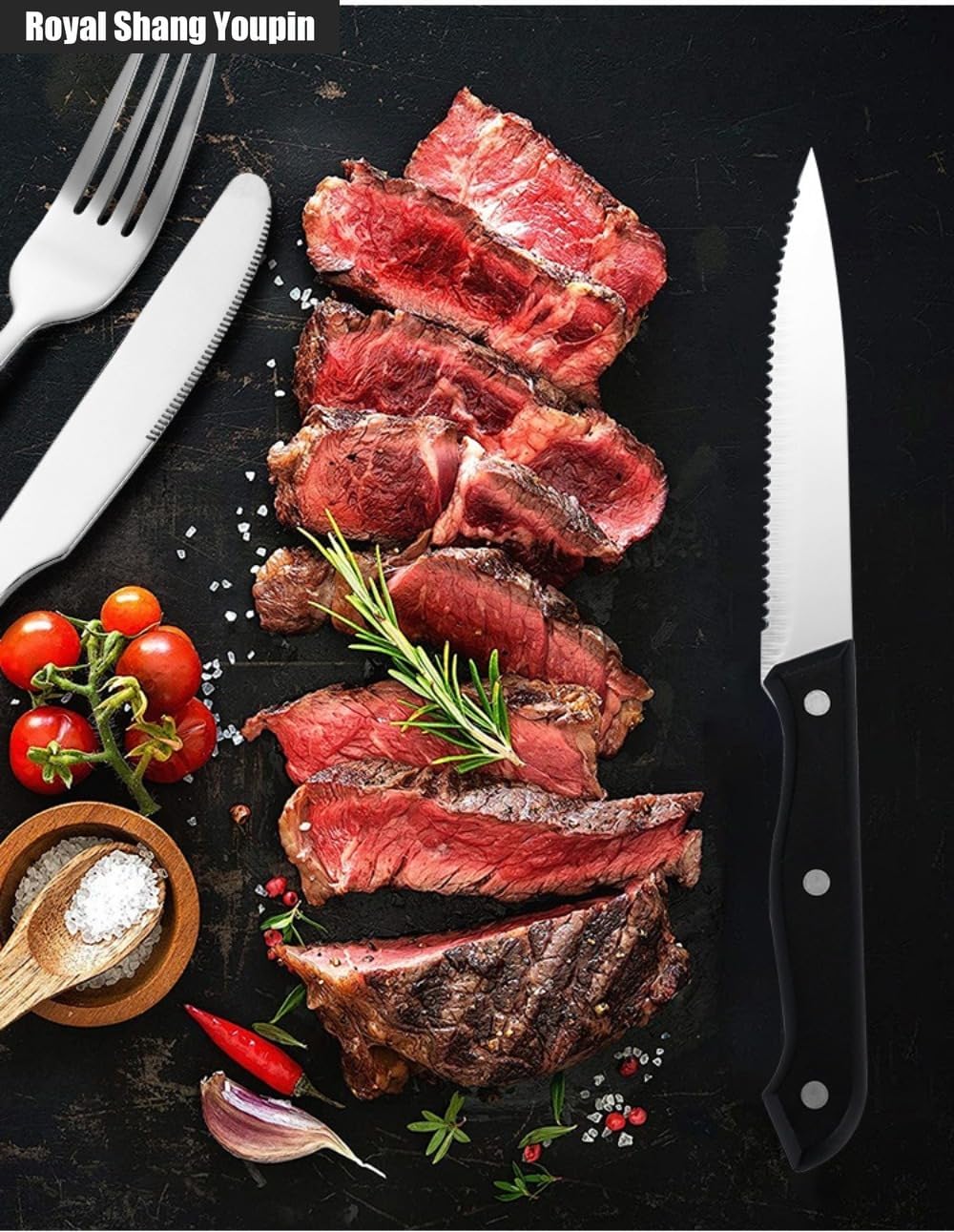 24 Pieces Stainless Steel Silverware Kitchen Cutlery Set Utensils Tableware Flatware Sets for 4, Steak Knife Fork Spoons Teaspoons (Multicolor)