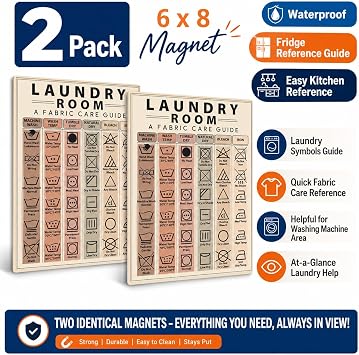 Laundry Symbols Guide Fridge Magnet 6x8 Washing Machine Reference Chart for Clothing Care, Home Organization & Fabric Care