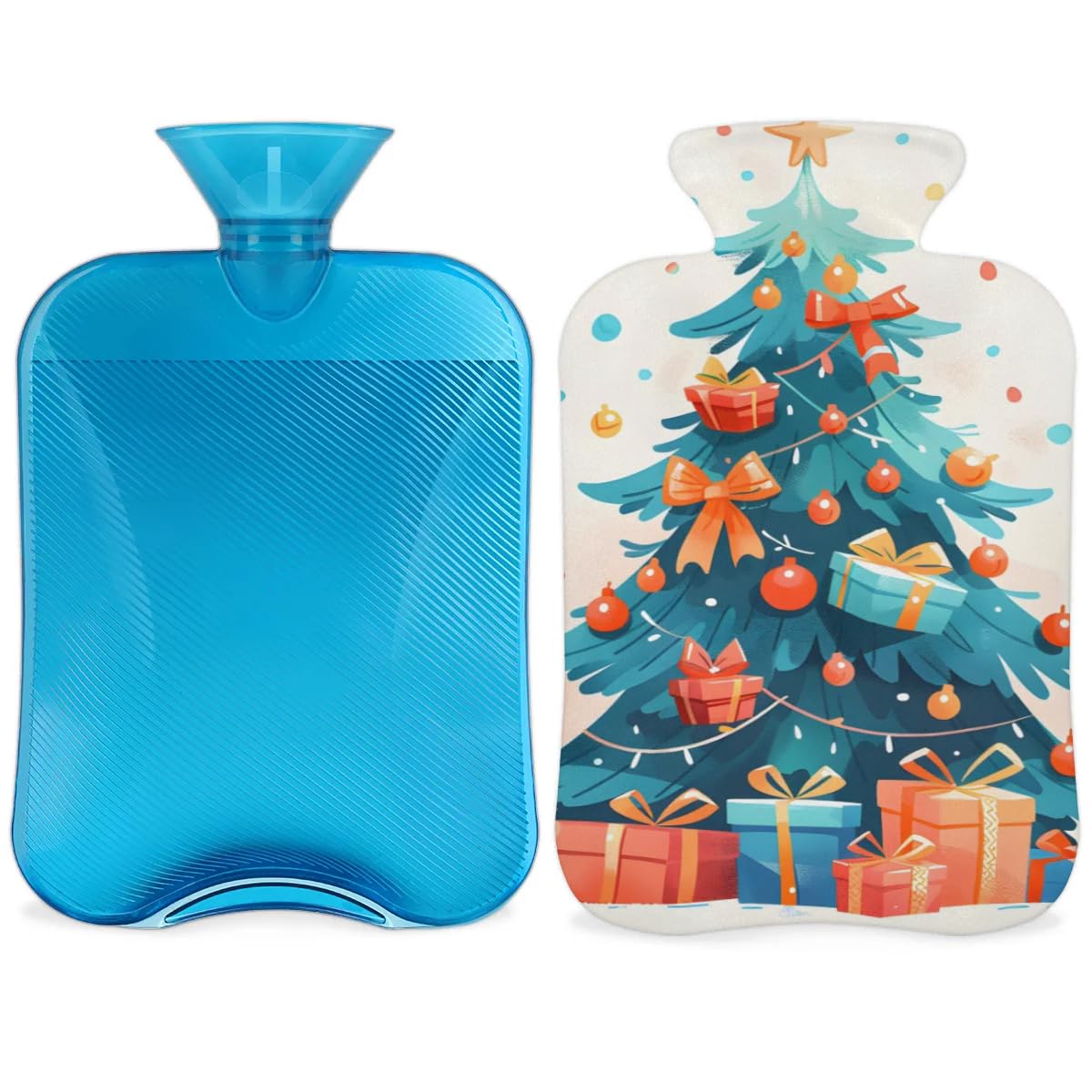 Hot Water Bottle with Soft Cover,2L Christmas Gift Hot Water Bag for Hot and Cold Compress, Hand Feet Warmer, Colorful Tree Rubber Hot or Cold Water Bottle Halloween Christmas Decorations