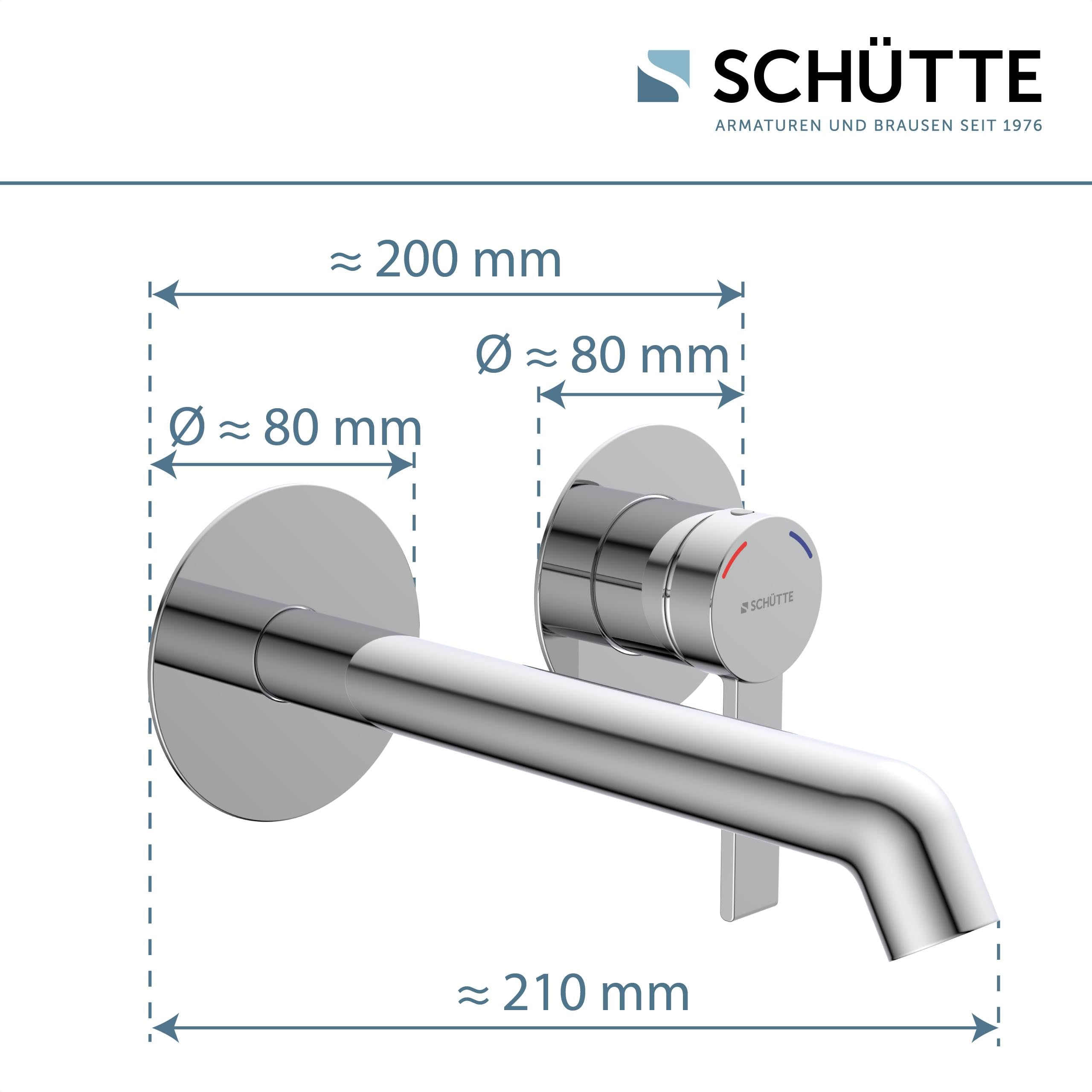Schütte Los Angeles Waschtischarmatur für Wandmontage, Eleganter Wasserhahn fürs Badezimmer, Mischbatterie Bad für Unterputz-Montage, Badarmatur Wandanschluss, Chrom, 33160