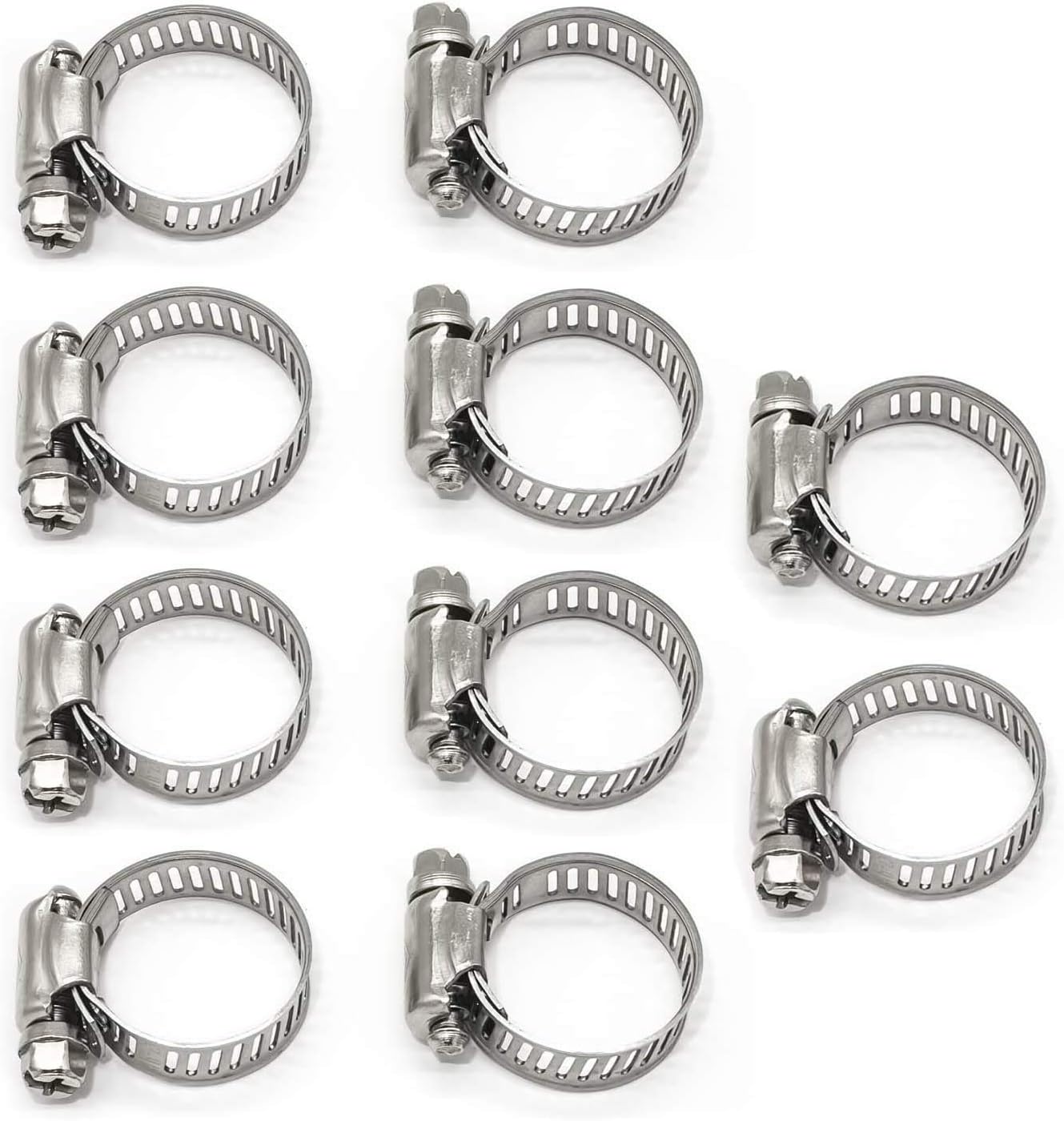 10 Pcs Adjustable 304 Stainless Steel Worm Gear Hose Clamps (16-25mm) Range Worm Gear Hose Clamps Assortment Kit Fuel Line Clamp for Water Pipe Plumbing Automotive and Mechanical Application