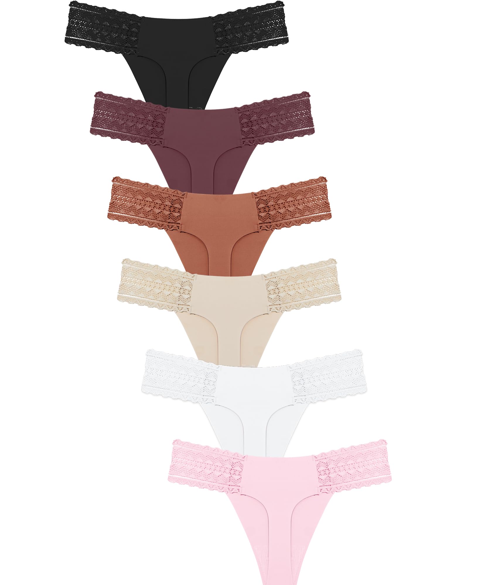 ALL OF SHE 6er Pack String Tanga Damen Nahtlose Unterwäsche Frauen Sexy Unterhosen Damen Spitze Seamless V-Waist Dessous Thong Mehrpack S-XL
