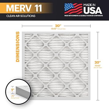BNX TruFilter 20x20x1 Air Filter MERV 11 (12-Pack) - MADE IN USA - Allergen Defense Electrostatic Pleated Air Conditioner HVAC AC Furnace Filters for Allergies, Dust, Pet, Smoke, Allergy MPR 1200 FPR
