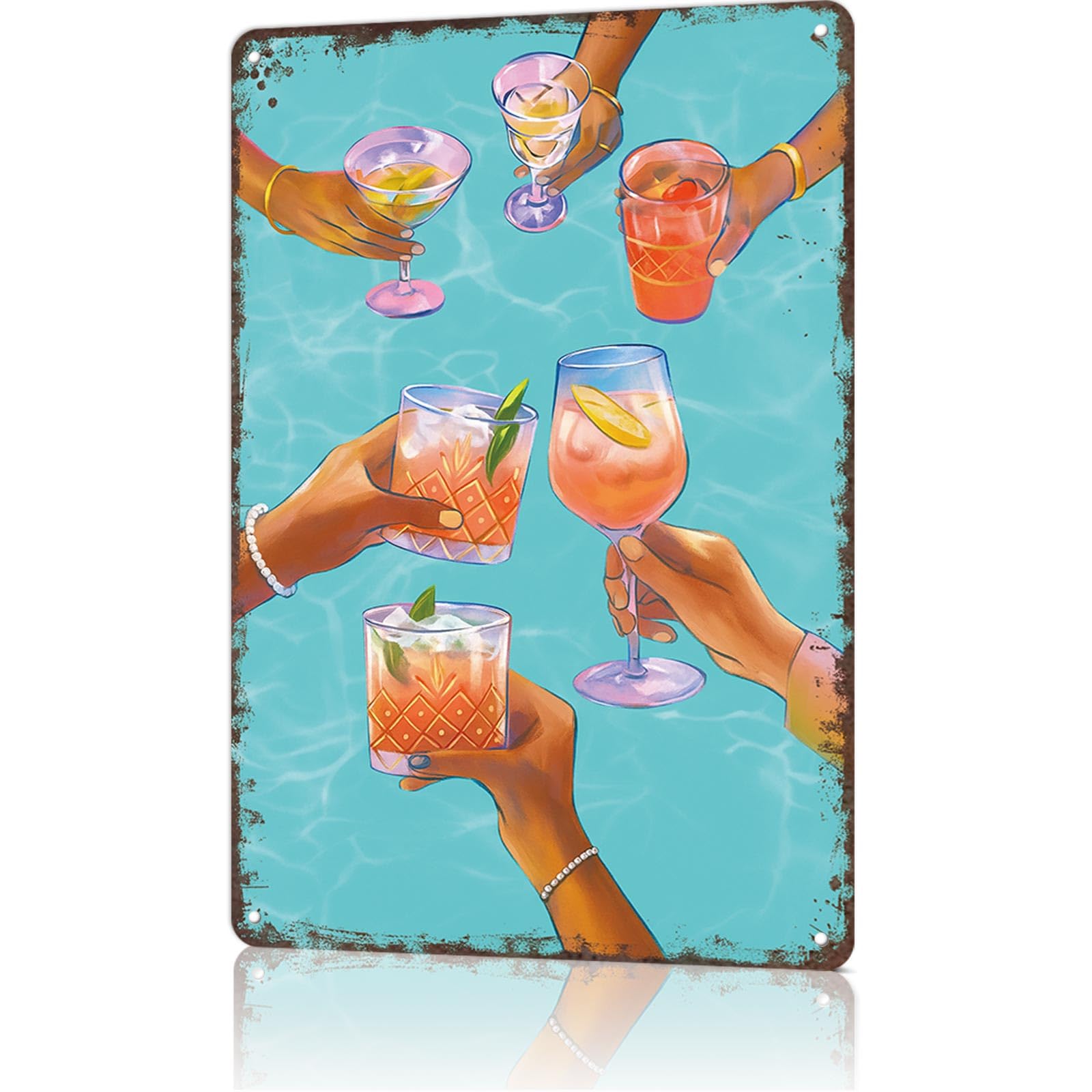 KWQDOZF Funny Metal Signs Poster 8x12inch Cheers Wine Water Color Aluminum Sign Wall Art For Home Room Bedroom Office Decor