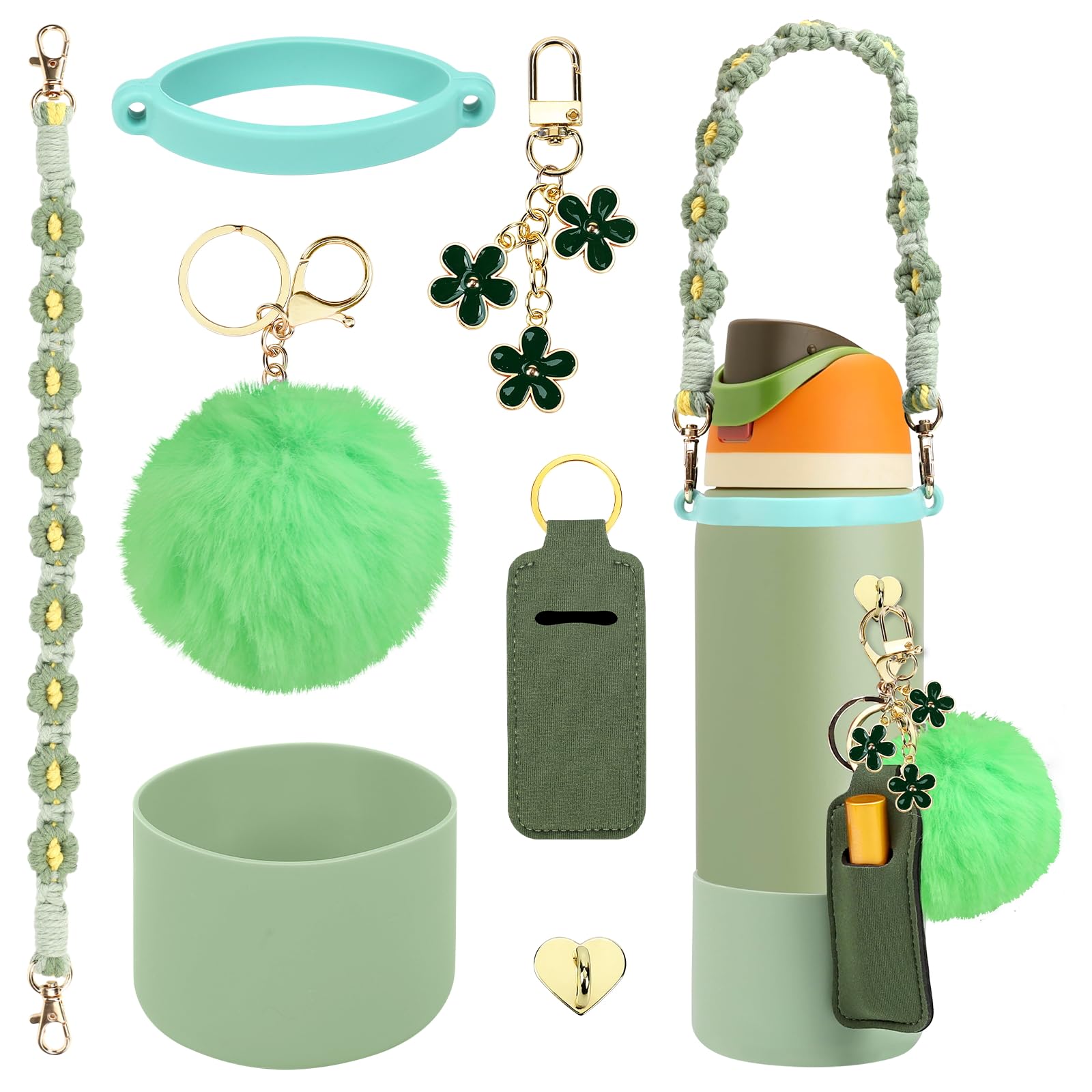 Compatible for Owala Accessories Bundle: Silicone Boot for 24oz & 32oz Bottles, Charms, Handle,Strap, Rubber Bottoms, and Decorative Add-ons for Your Compatible for Owala Water Bottle, Camo Cool โ image 1