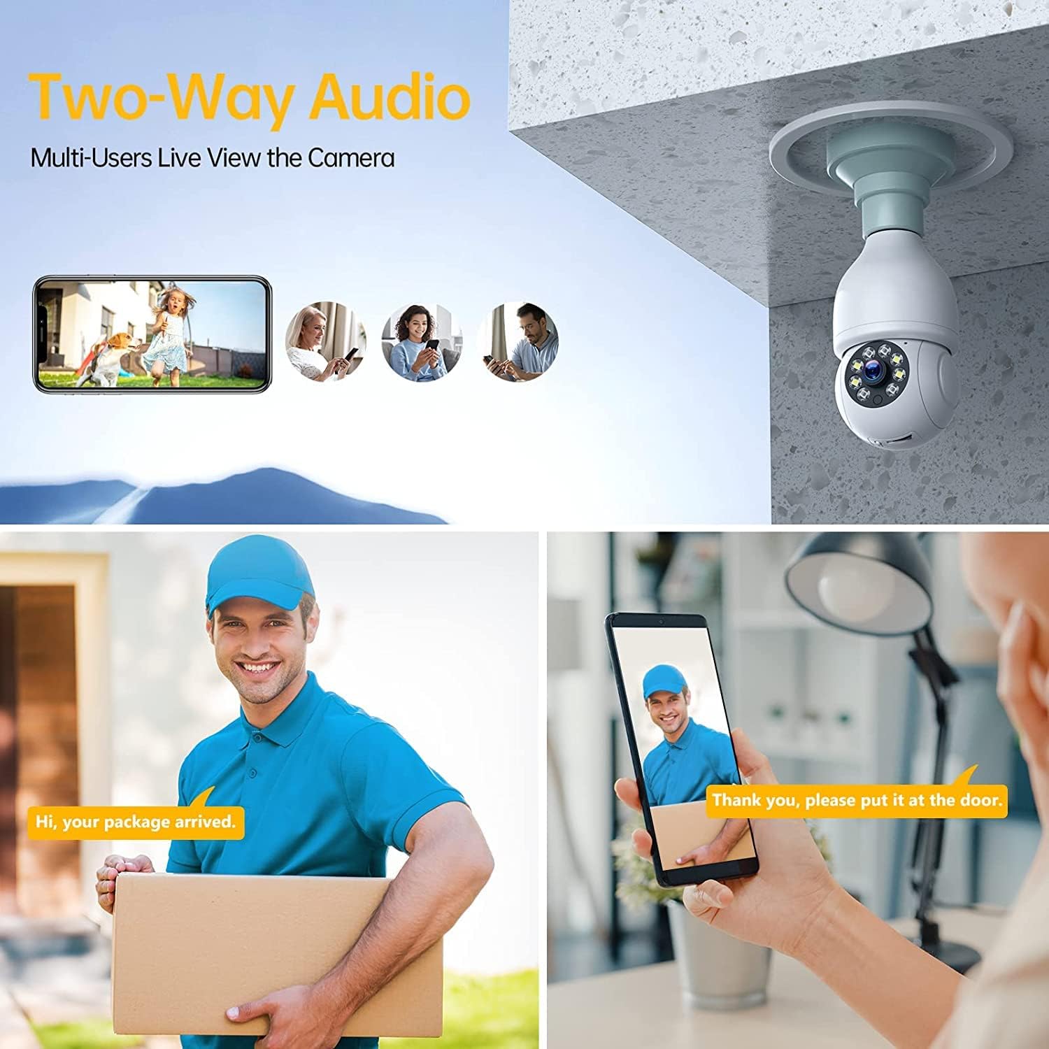 ACTMAN 3 PCS Light Socket Security Camera,1080P Lightbulb Camera Outdoor Wireless WiFi,Color Night Vision,Smart Alerts,Motion Tracking,Two-Way Audio,2.4G WiFi,PTZ Camera for Home Security