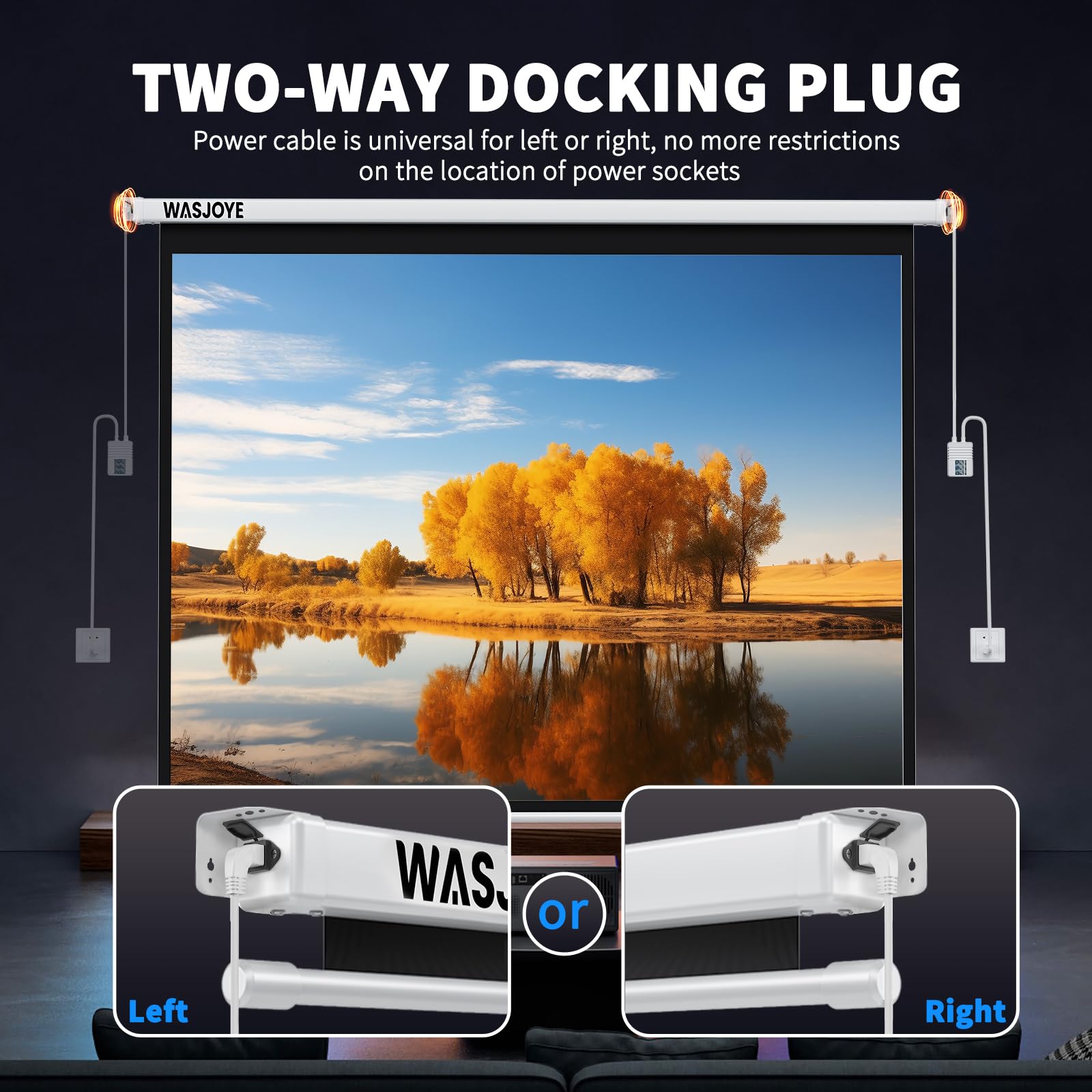 WASJOYE 84" Leinwand Beamer Elektrisch Diagonale Automatische Projektion 16:9 8K HD Filme Schirm für Heimkino Büro Videospiel Outdoor Indoor, Projector Screen W/Fernbedienung und Wand/Decke Mount