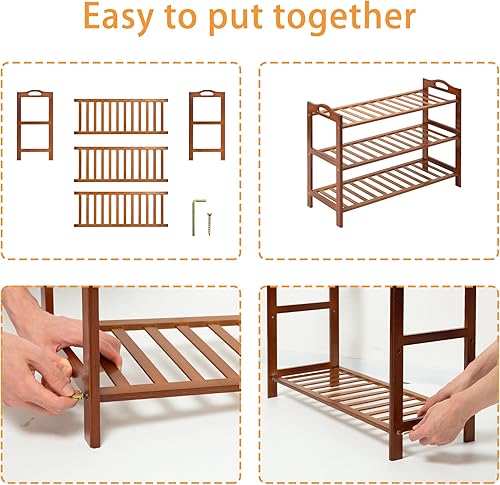 Miniatura 6 de Zapatero de bambú de 3 niveles, estante para zapatos, organizador de zapatos para armario, entrada, dormitorio, sala de estar, puerta delantera,