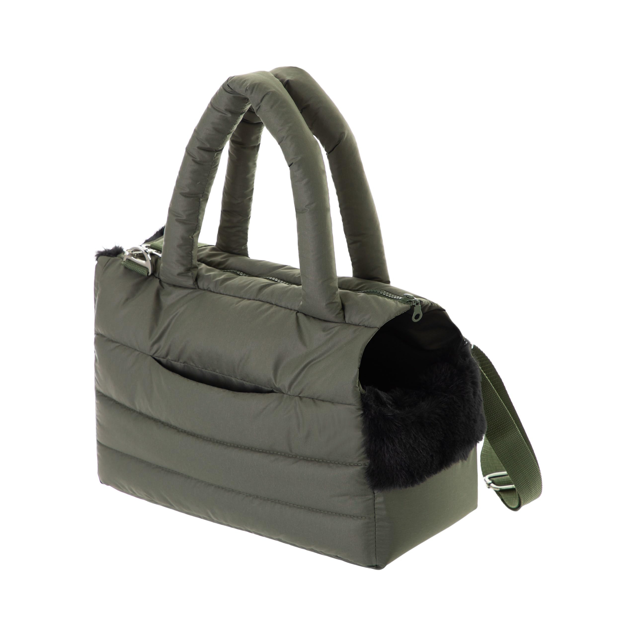 Bolsa de transporte para perros y gatos – Bolsa de viaje para perros, bolso de hombro para mascotas con banda elástica con mosquetón, hasta 8 kg, color verde oliva