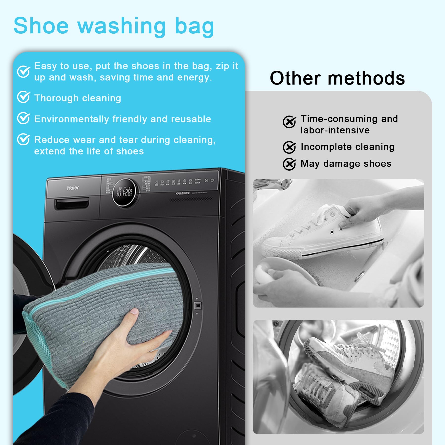 Lot de 7 sacs à linge XXL pour chaussures de tennis - Avec fermeture éclair - Réutilisables - Avec sac de lavage en maille et pour soutien-gorge, gris