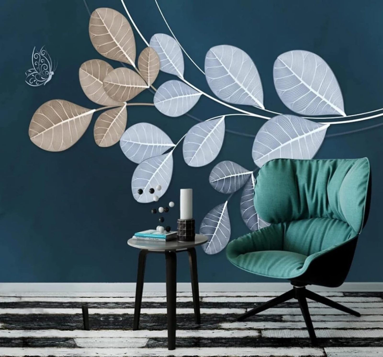 XLMING Minimalist Hand Drawn Plants Leaves Butterflies 3D Wallpaper Luxury Silk Study Dining Feature Sofa Grey Bedroom Living Room Tv Decorative Wall-350cm×256cm