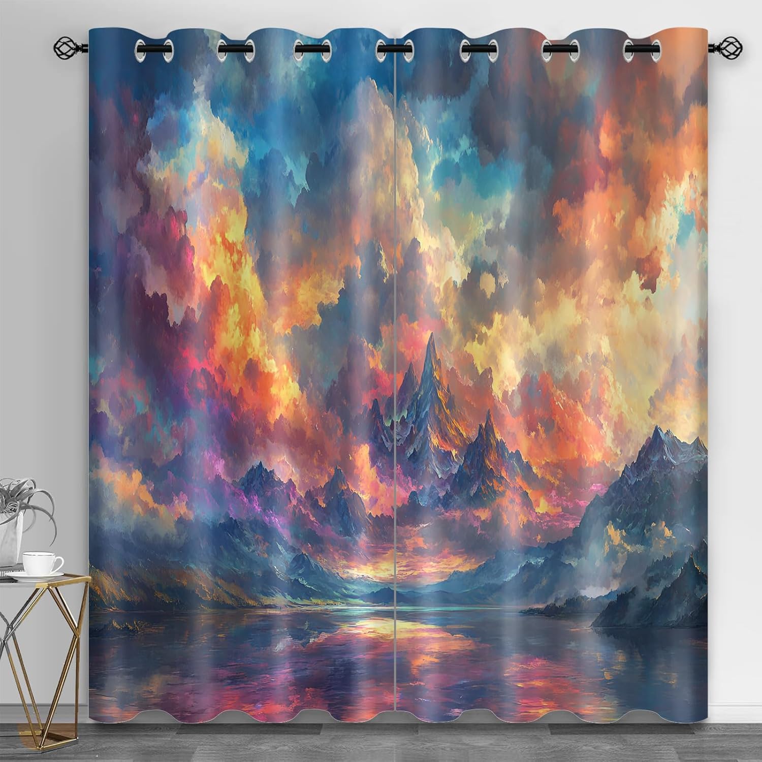 Galactic Lion Print Blackout Curtain, Starry Sky Thermal Insulated Grommets Curtains, Fantasy Animals 2 Panels Window Curtains for Bedroom Living Room Home Decor, 21 x 72 Inch, 2 Panels