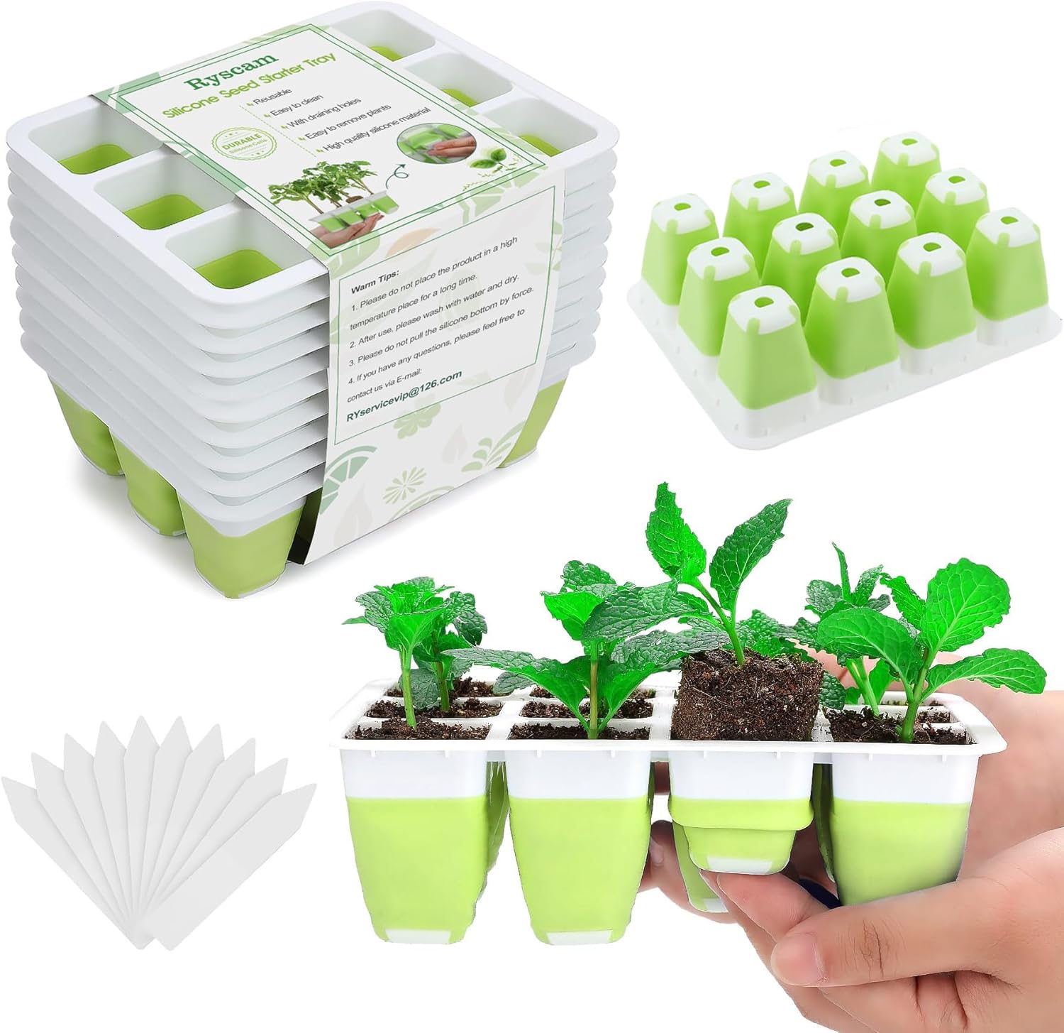 10pcs Reusable Seed Starter Tray, 120 Cells Seed Starter Kit, Silicone Seedling Starter Trays for Starting Plant Seeds with Flexible pop-Out Cells, Indoor Gardening Plant Germination Trays