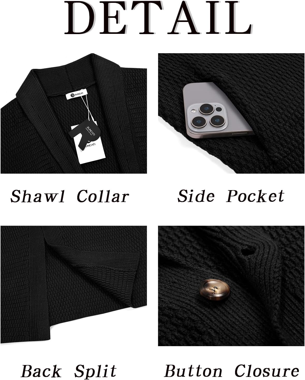 Runcati Mens Cardigan Sweater Shawl Collar Cable Knit Cardiagn Long Winter Open Front Sweaters with Pockets - Image 5