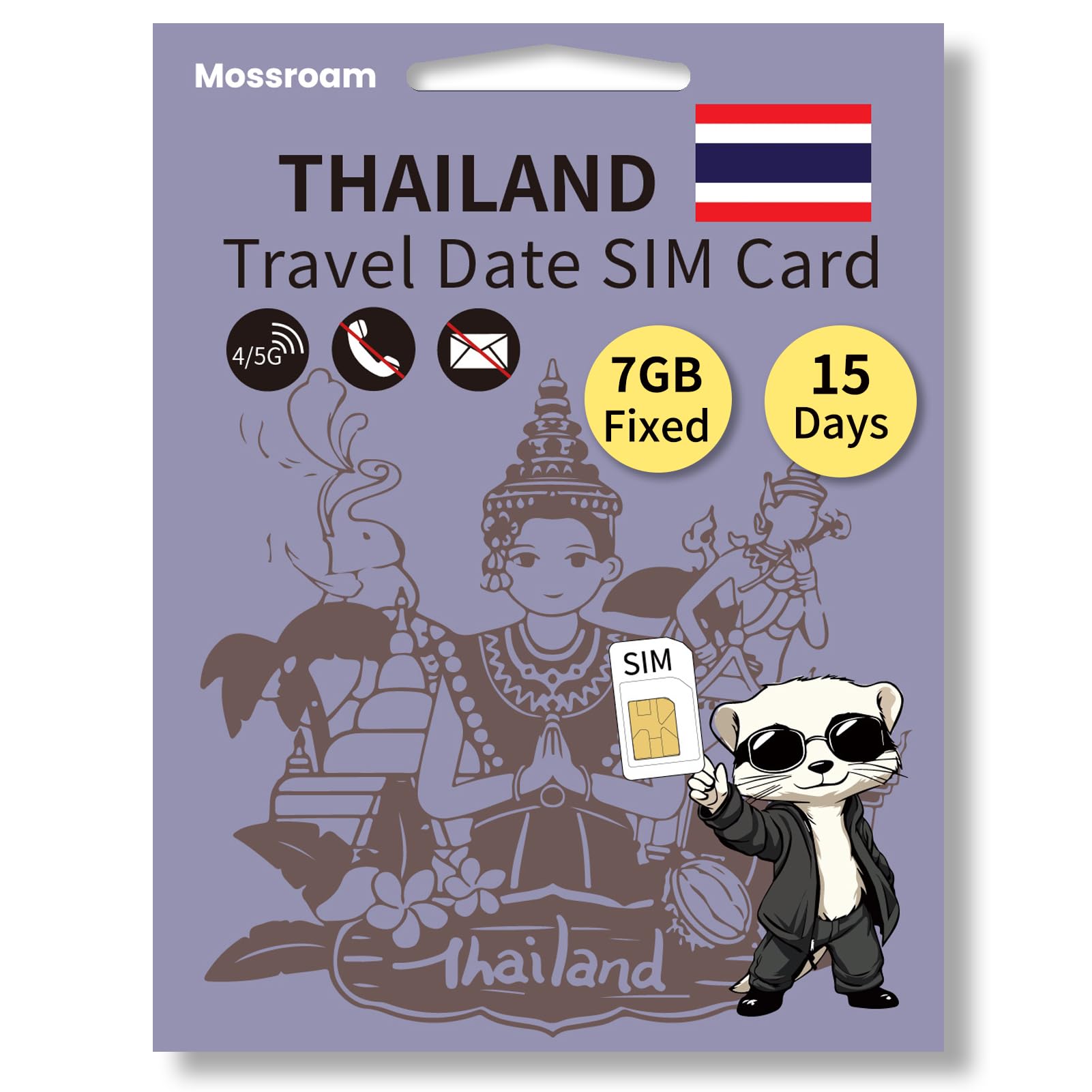 Thailand Data SIM Card,7GB High-Speed 5G/4G LTE Fixed Data,for 15 Days - Prepaid, No Hidden Fees - Ideal for Tourists & Business Trips