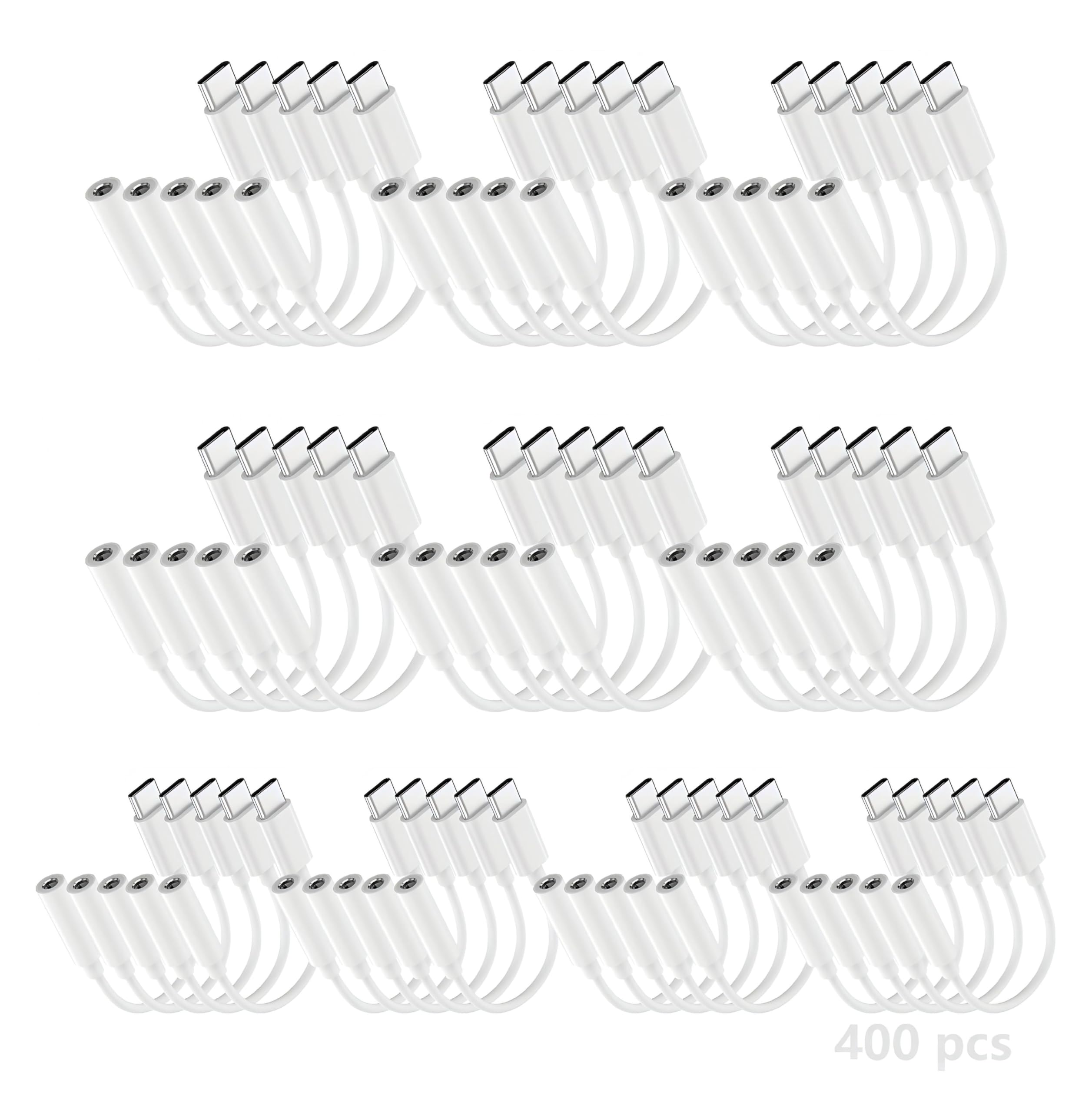 400 Pack USB C to 3.5mm Headphone Jack Adapter for iPhone 17/16/15/Pro Max/Plus, Type C Aux Audio Dongle Cable Cord Compatible with iPad, Samsung Galaxy S25/24/S23/S22/S21, MacBook-White